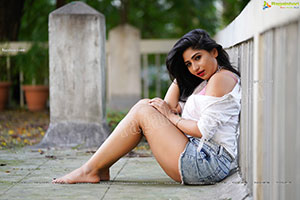 Madhulagna Das in White Shirt and Denim Shorts