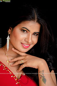 Anusha Venugopal in Red High Slit Maxi Dress