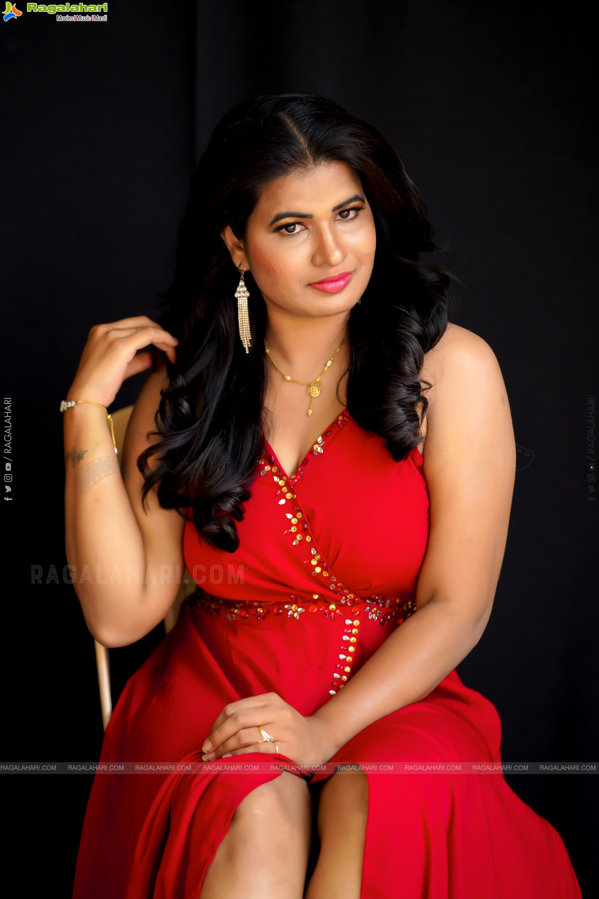 Anusha Venugopal in Red High Slit Maxi Dress, Exclusive Photo Shoot