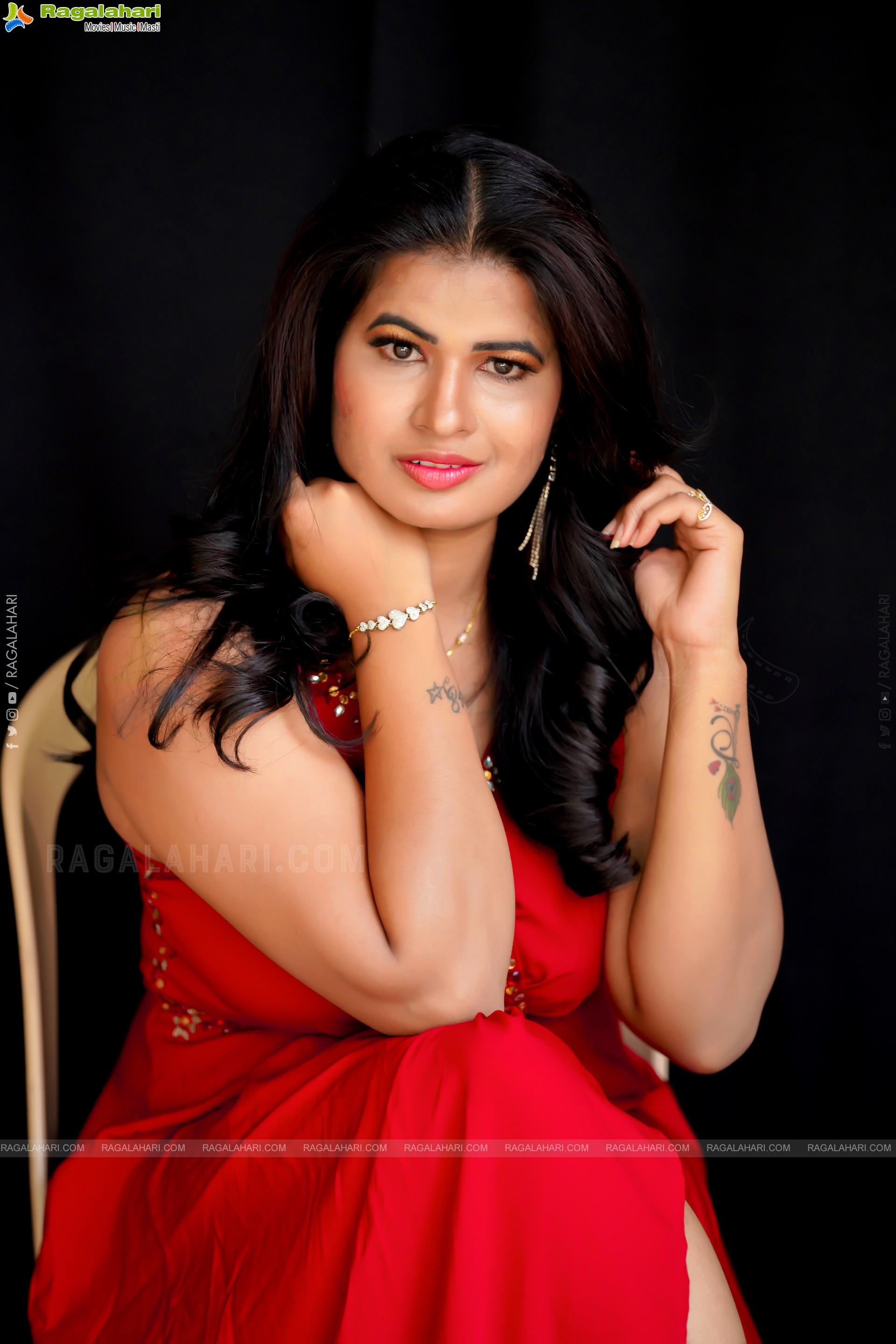 Anusha Venugopal in Red High Slit Maxi Dress, Exclusive Photo Shoot