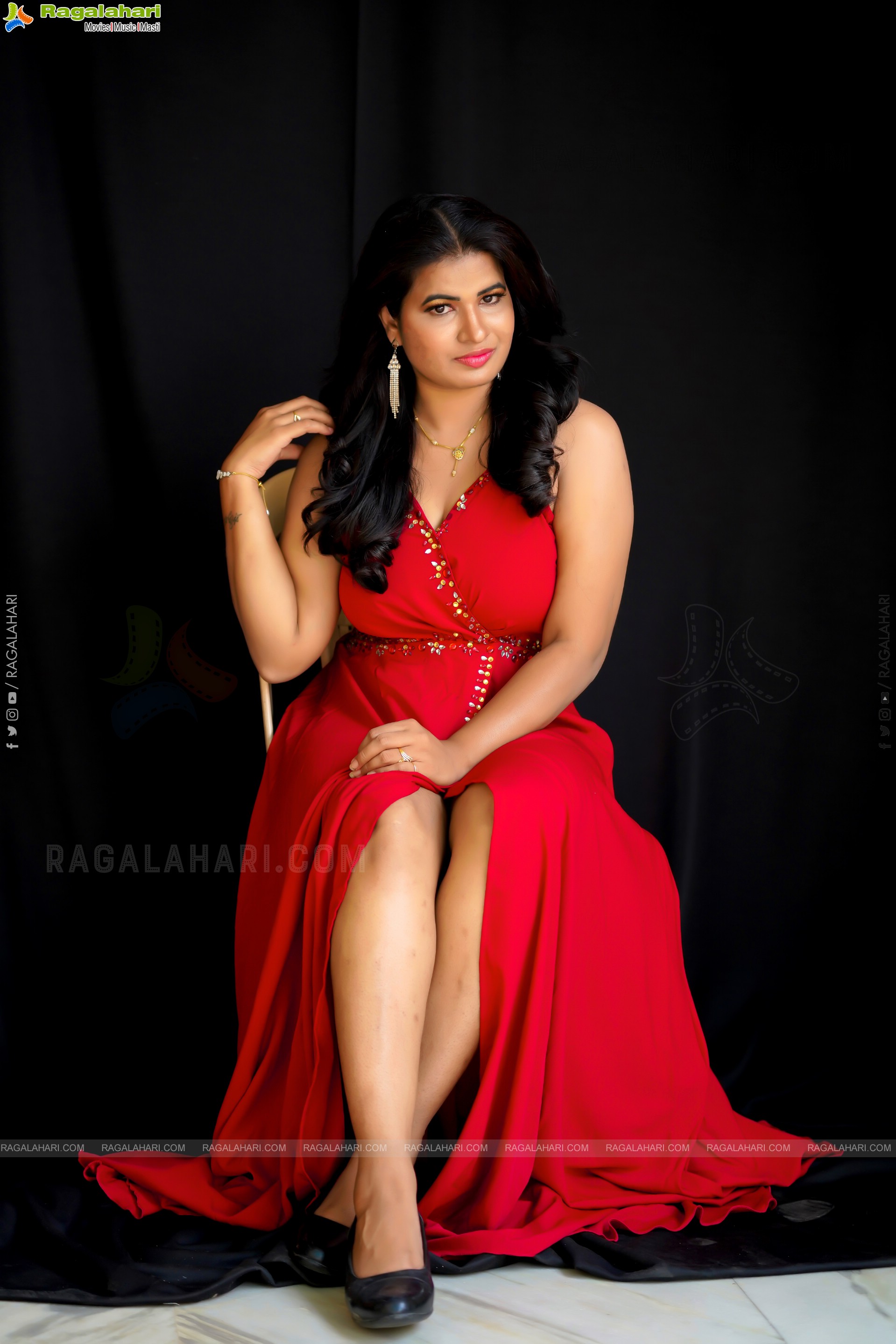 Anusha Venugopal in Red High Slit Maxi Dress, Exclusive Photo Shoot