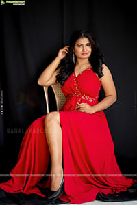 Anusha Venugopal in Red High Slit Maxi Dress