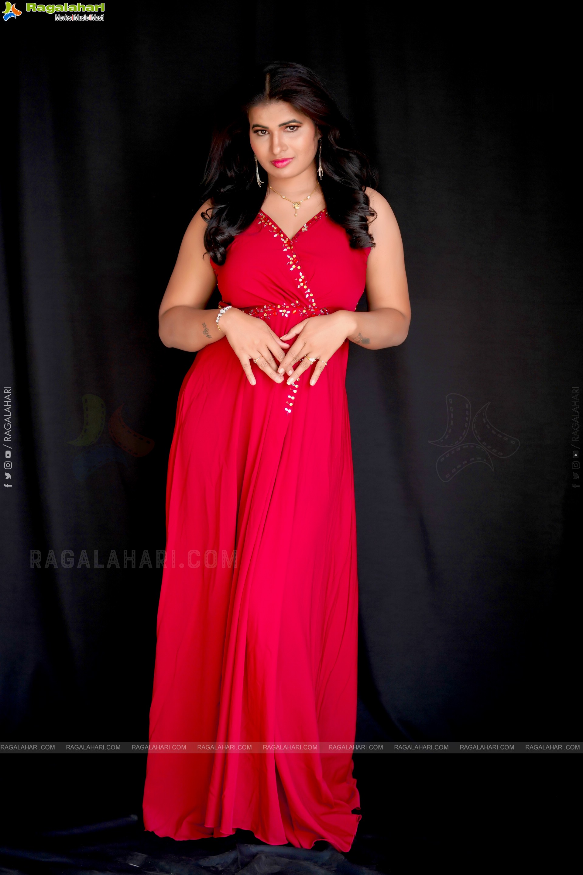 Anusha Venugopal in Red High Slit Maxi Dress, Exclusive Photo Shoot