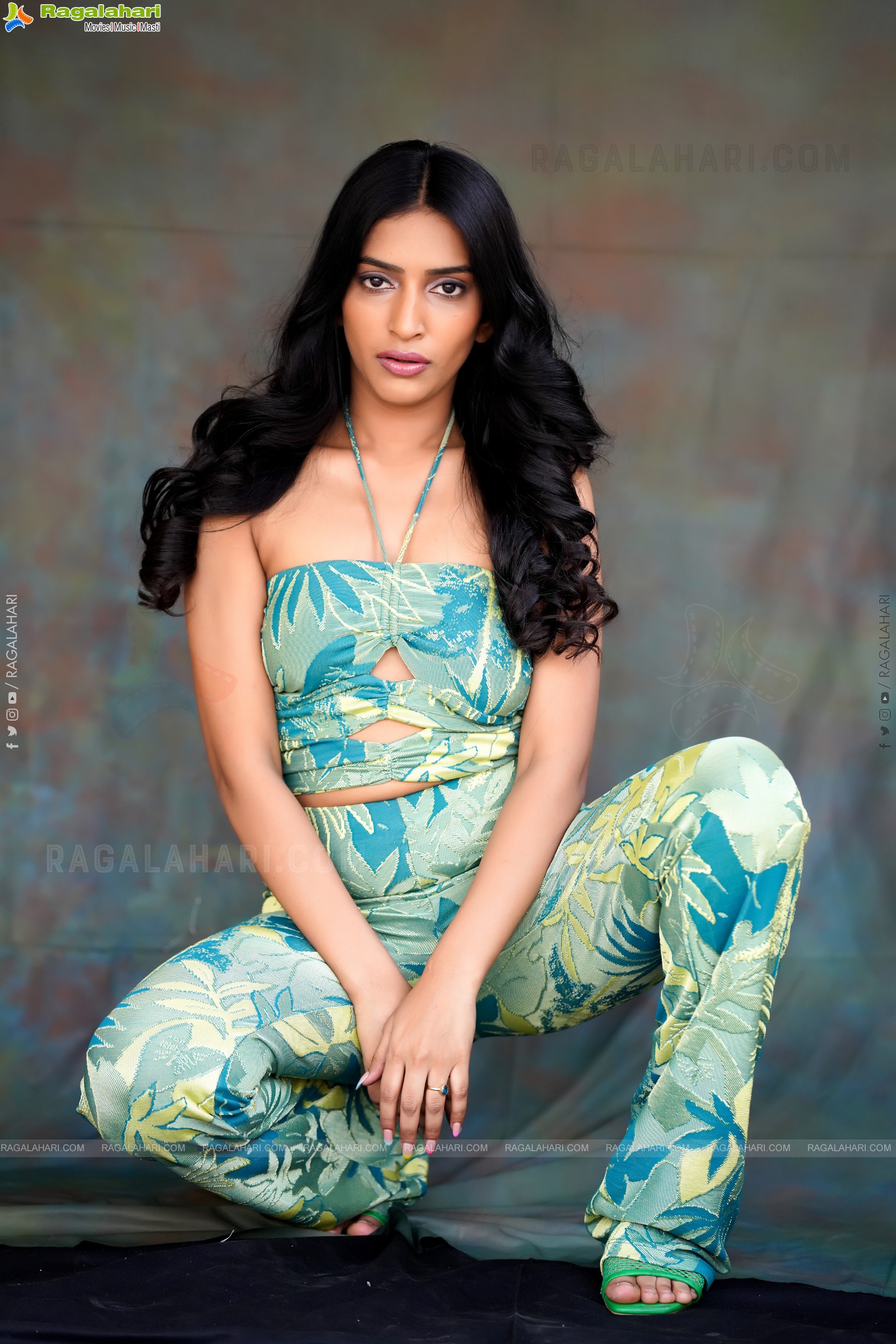 Nikita Gangurde in Green Printed Crop Top and Palazzo Pants, Exclusive Photoshoot