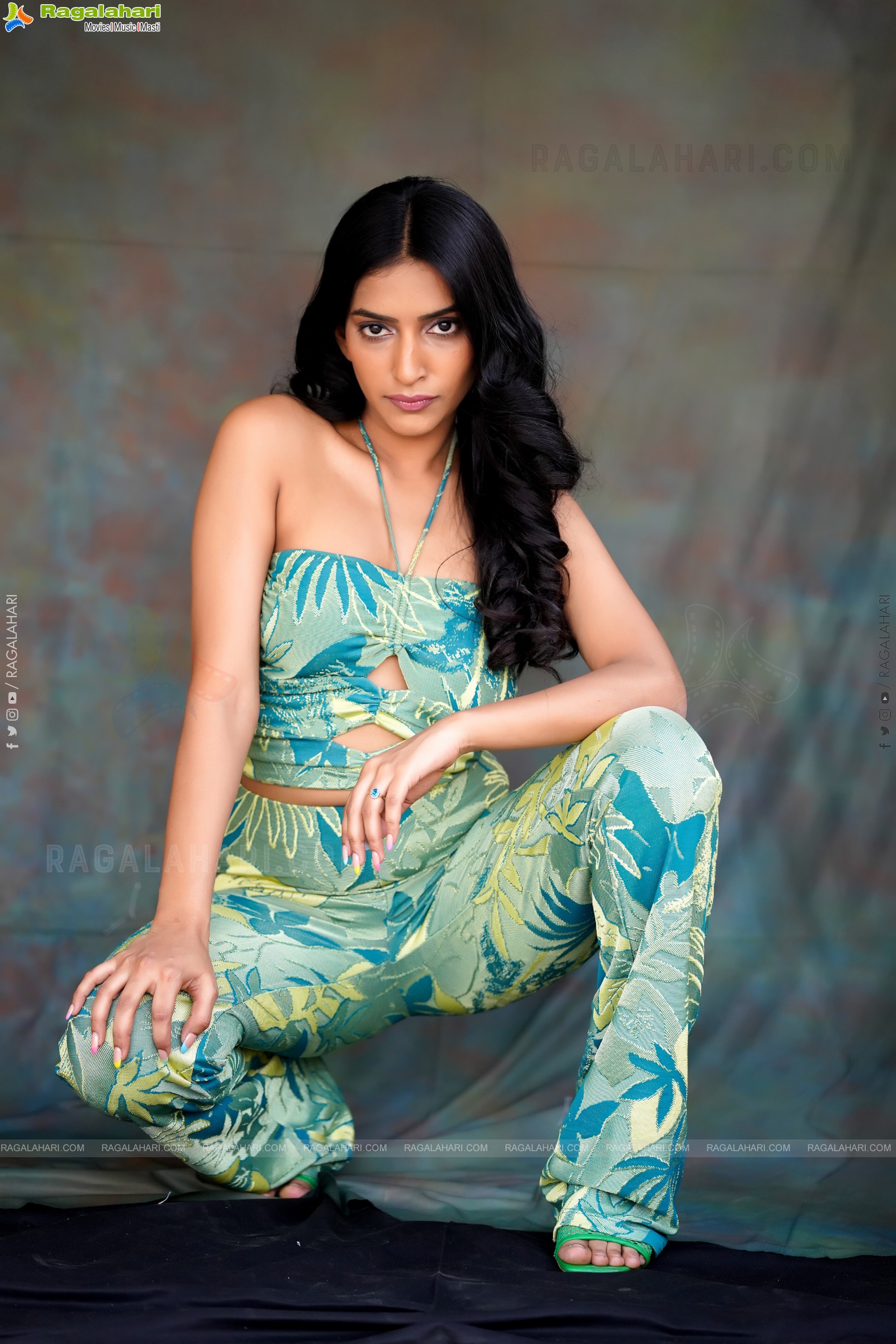 Nikita Gangurde in Green Printed Crop Top and Palazzo Pants, Exclusive Photoshoot