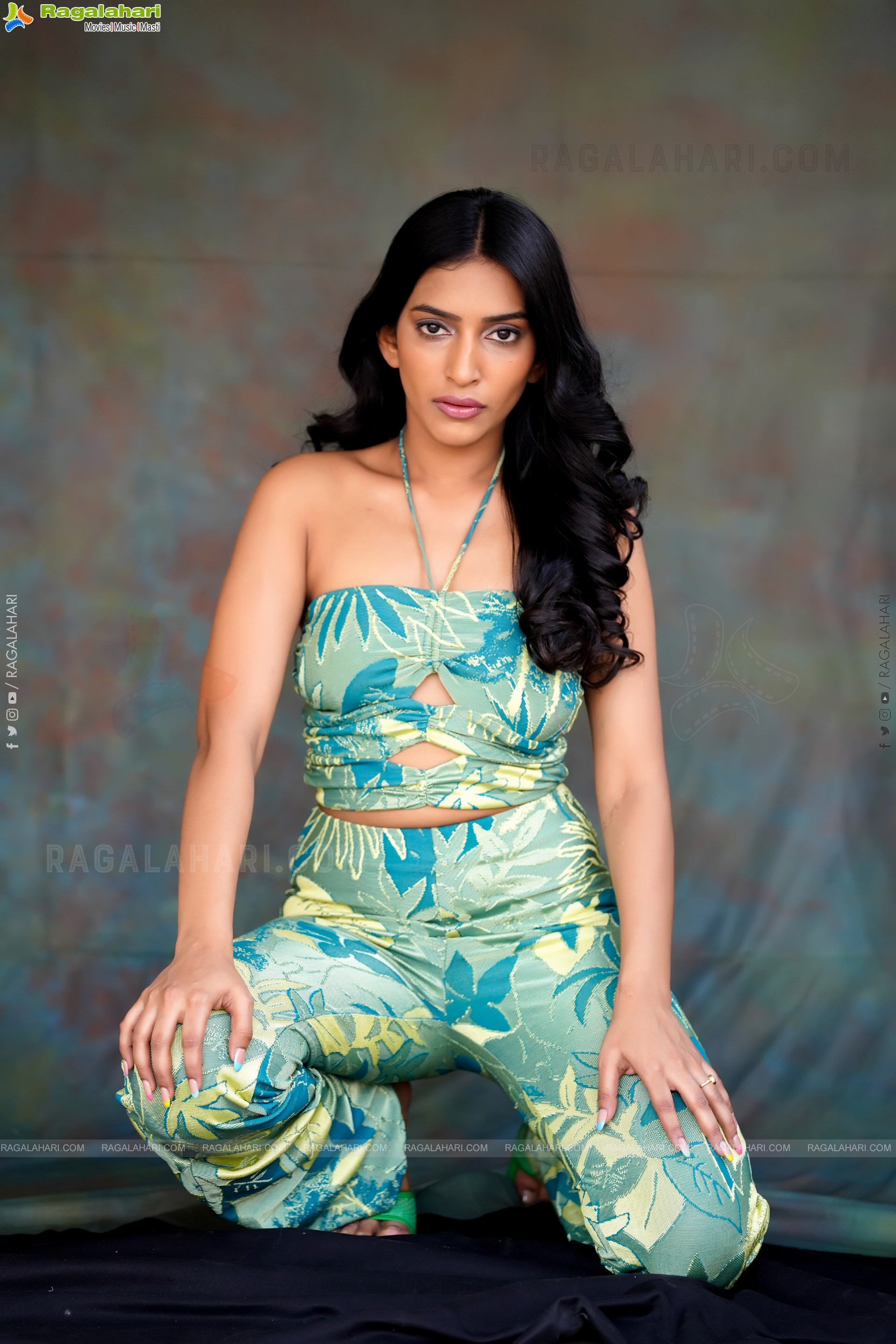 Nikita Gangurde in Green Printed Crop Top and Palazzo Pants, Exclusive Photoshoot