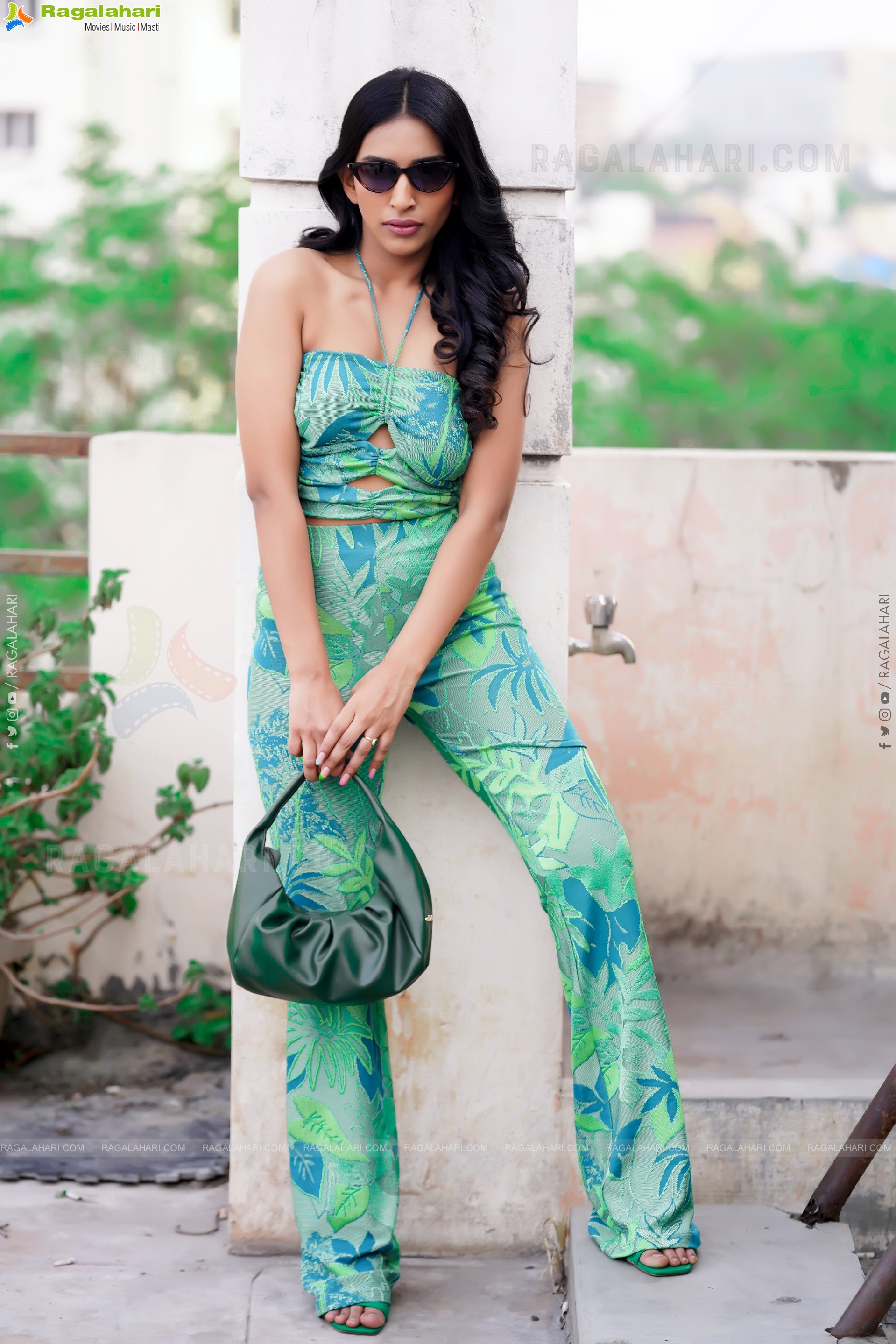 Nikita Gangurde in Green Printed Crop Top and Palazzo Pants, Exclusive Photoshoot