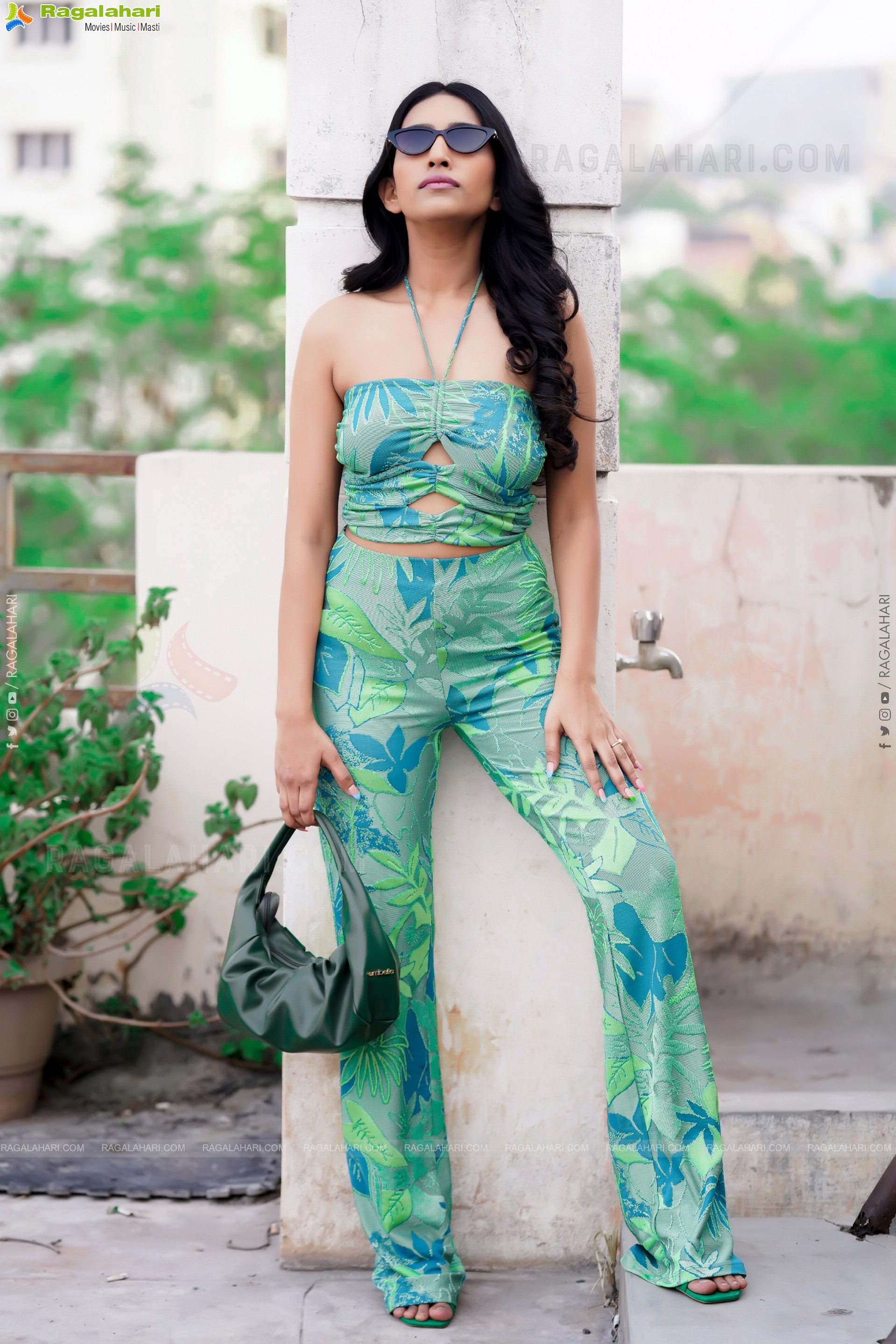 Nikita Gangurde in Green Printed Crop Top and Palazzo Pants, Exclusive Photoshoot