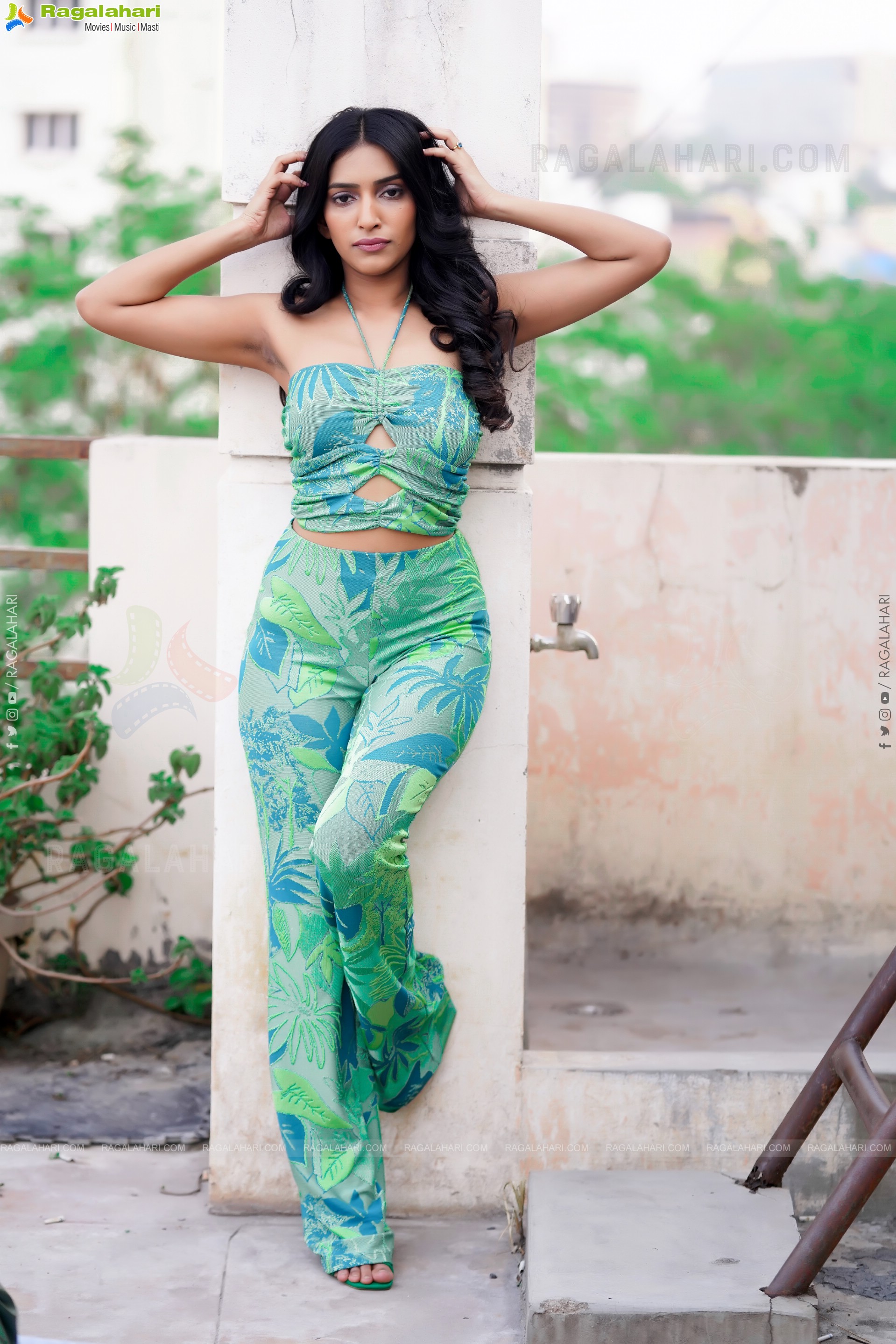 Nikita Gangurde in Green Printed Crop Top and Palazzo Pants, Exclusive Photoshoot