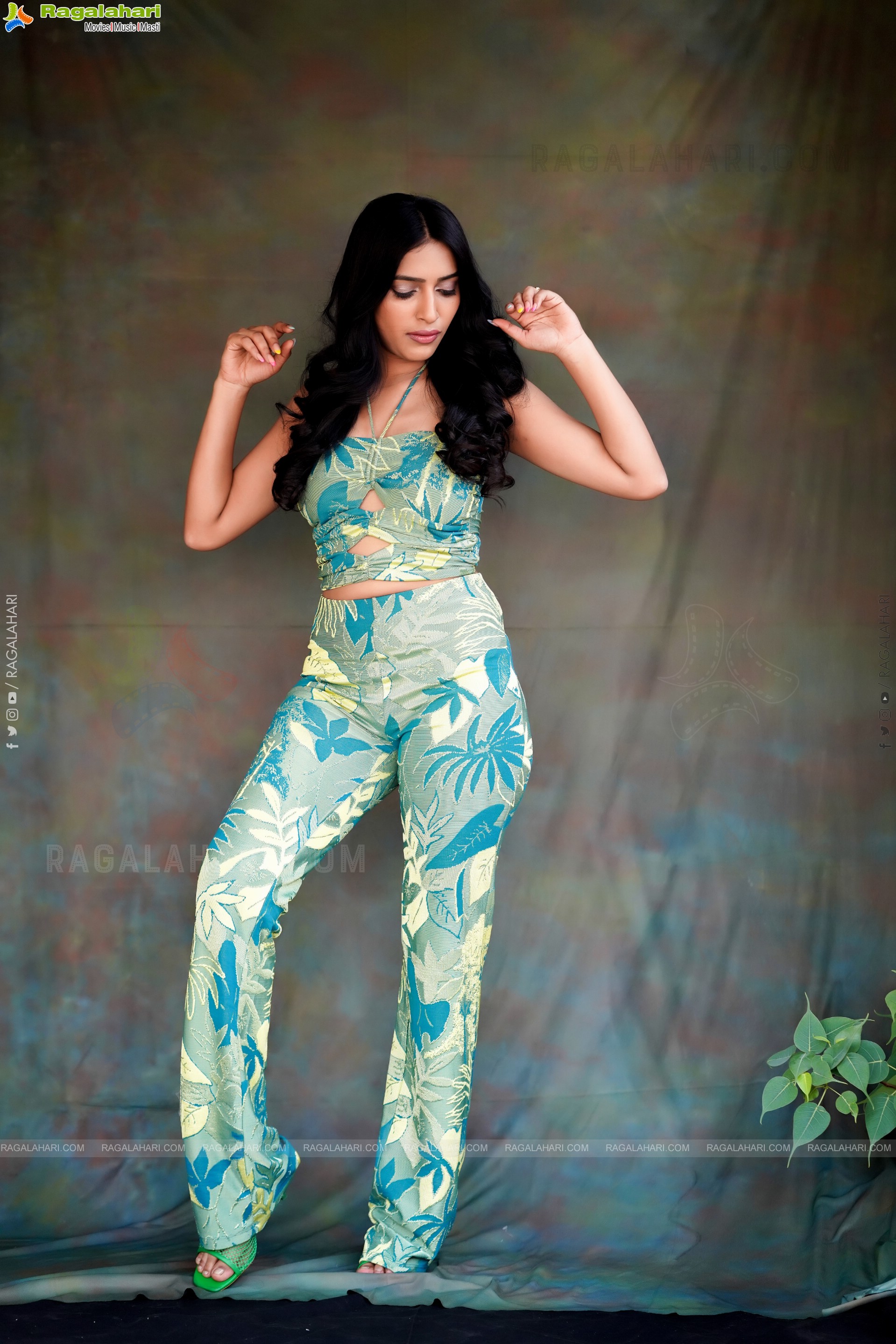 Nikita Gangurde in Green Printed Crop Top and Palazzo Pants, Exclusive Photoshoot