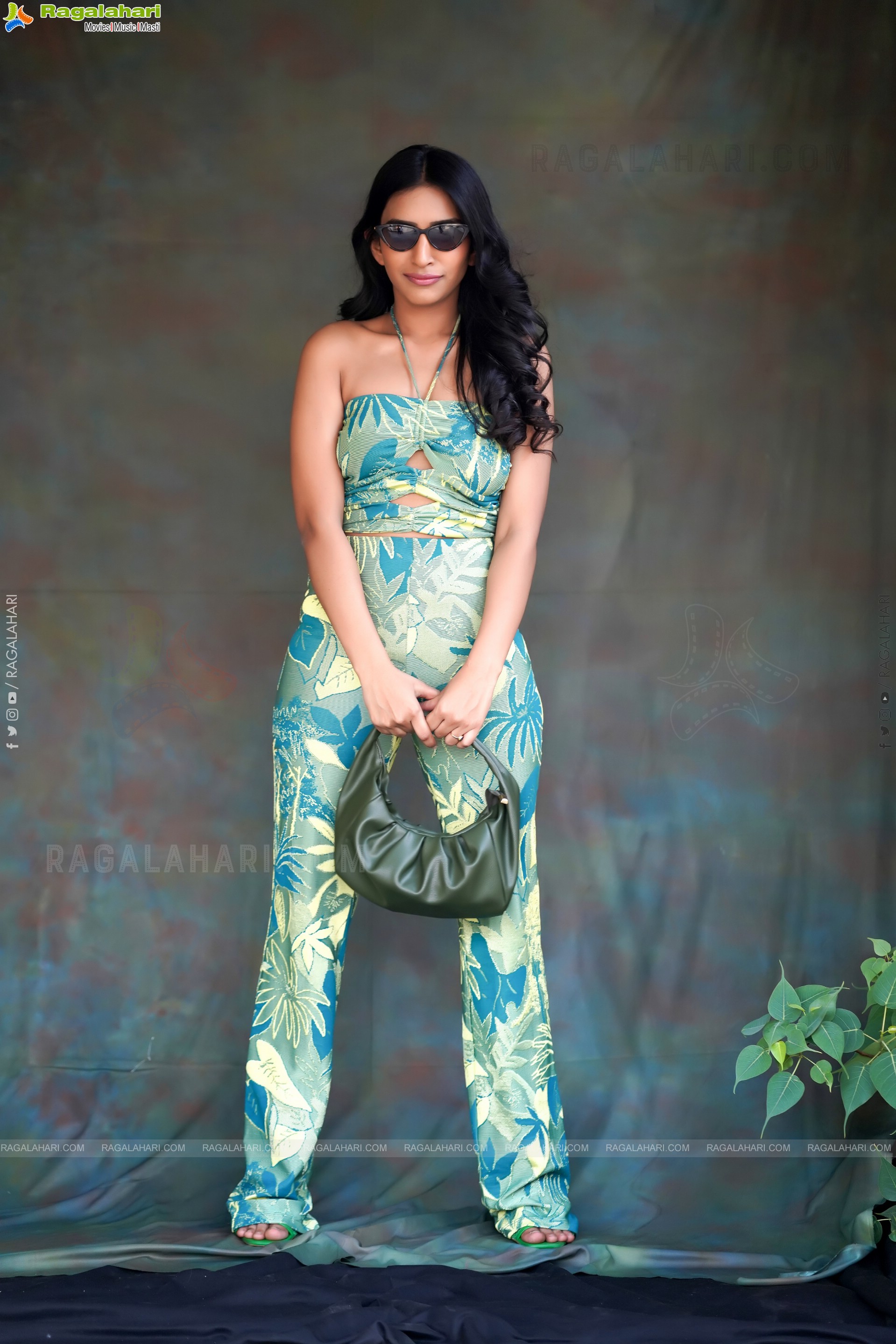 Nikita Gangurde in Green Printed Crop Top and Palazzo Pants, Exclusive Photoshoot