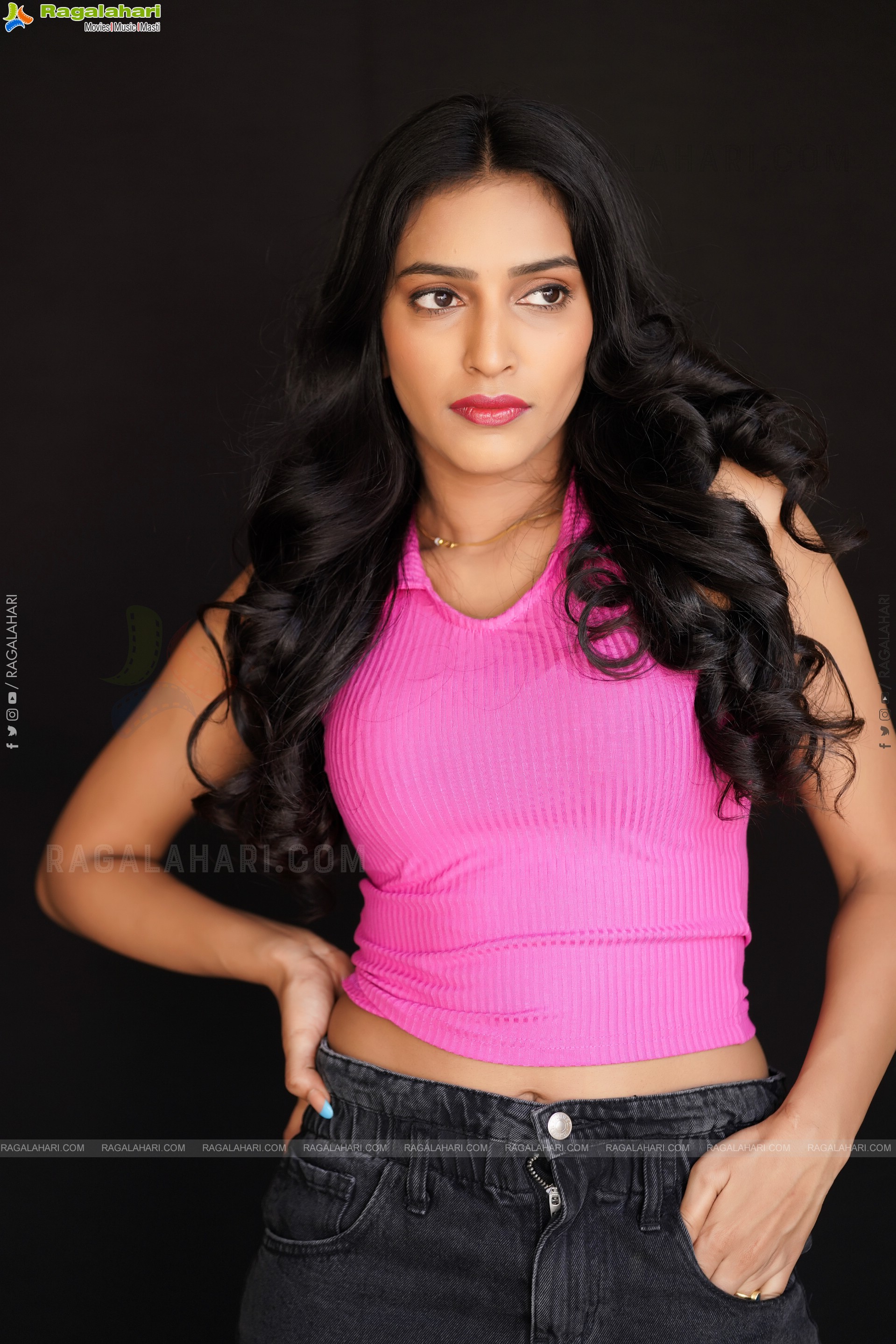 Nikita Gangurde in Pink Knitted Top and Black Shorts, Exclusive Photoshoot