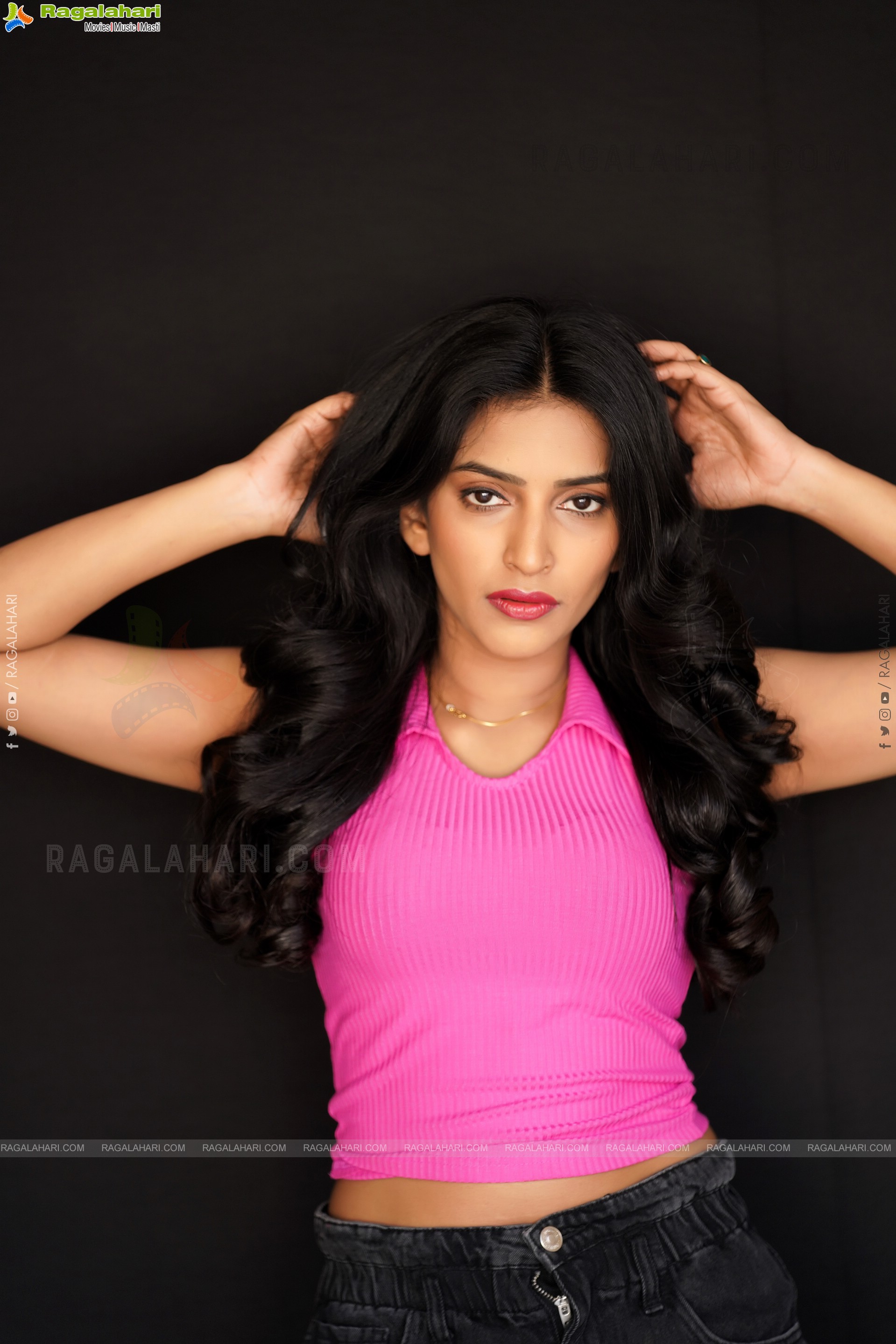 Nikita Gangurde in Pink Knitted Top and Black Shorts, Exclusive Photoshoot