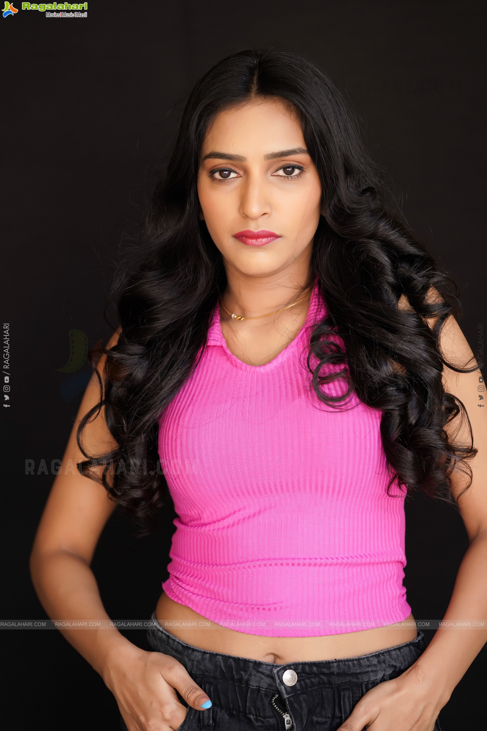 Nikita Gangurde in Pink Knitted Top and Black Shorts, Exclusive Photoshoot