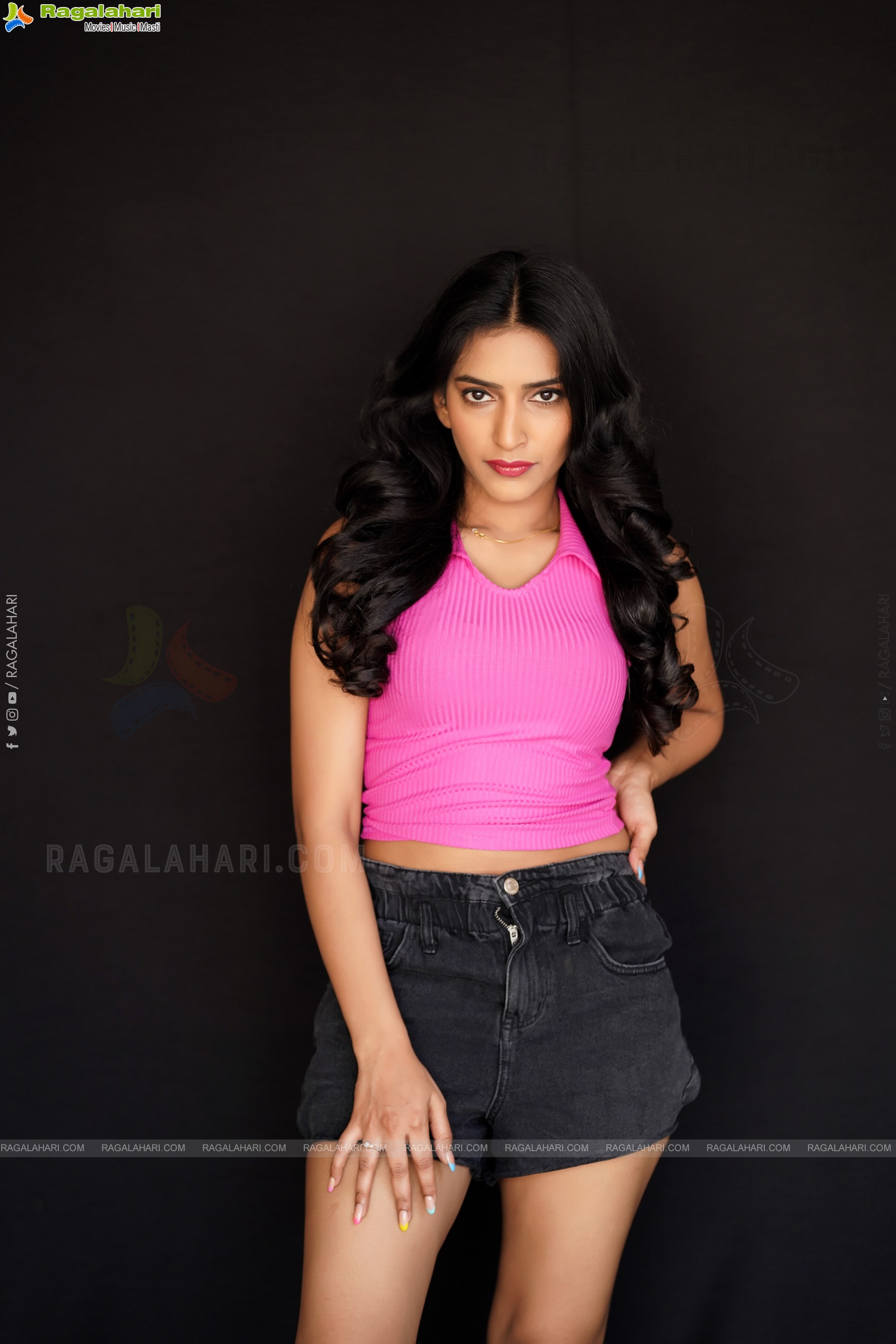 Nikita Gangurde in Pink Knitted Top and Black Shorts, Exclusive Photoshoot
