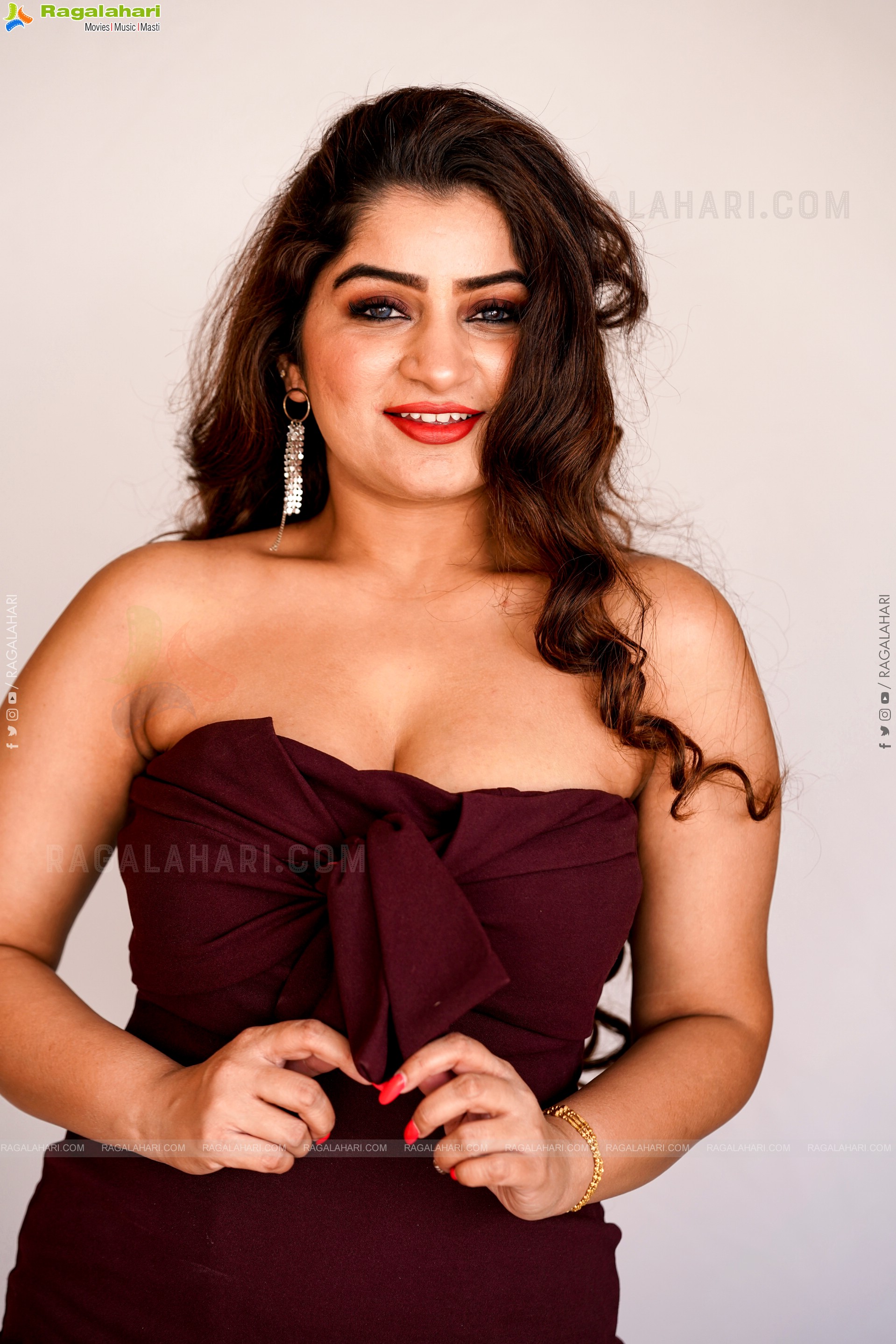 Selina Sood in Burgundy Bandeau Bodycon Dress, Exclusive Photoshoot