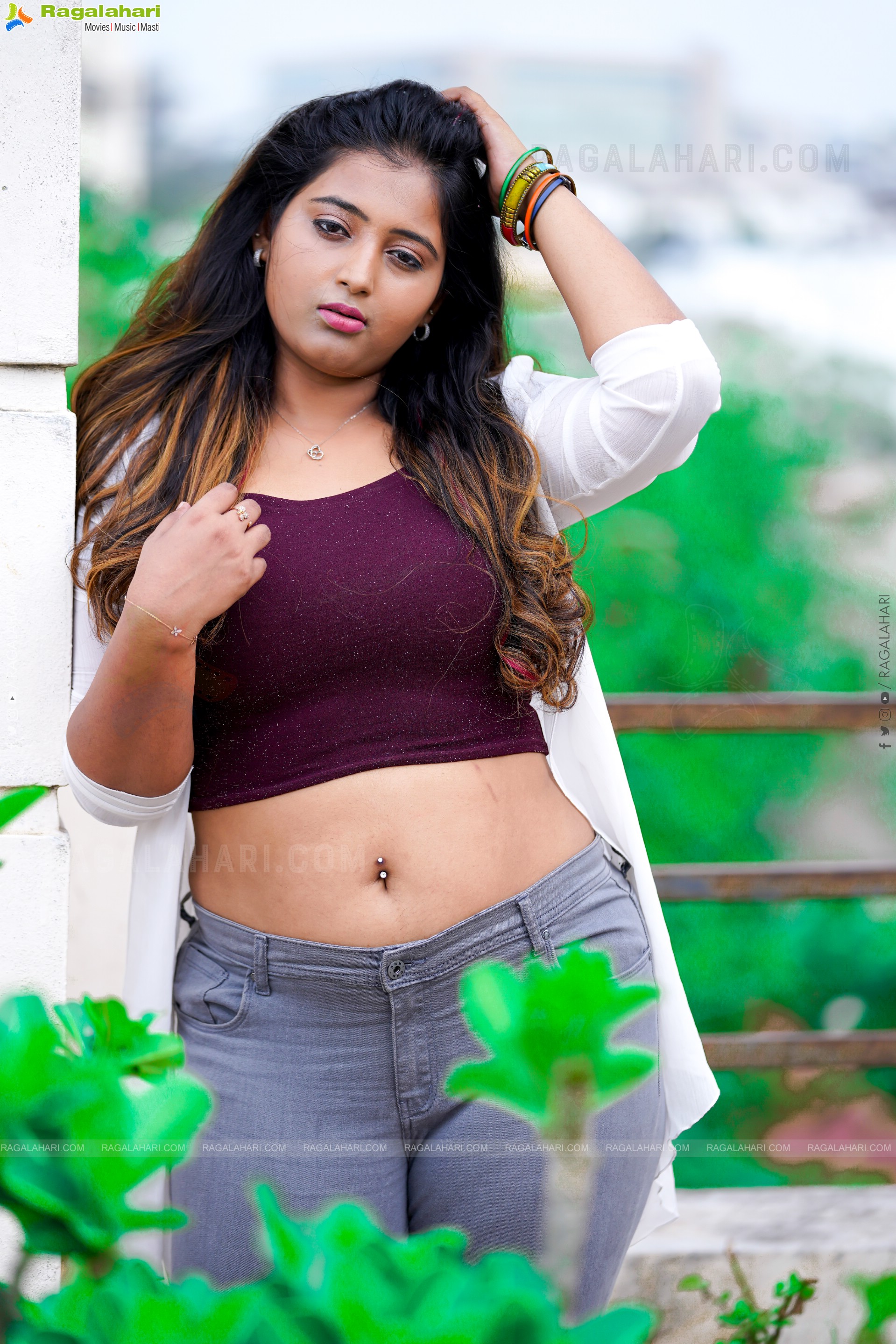 Teja Reddy in Burgundy Crop Top and Jeans, Exclusive Photo Shoot