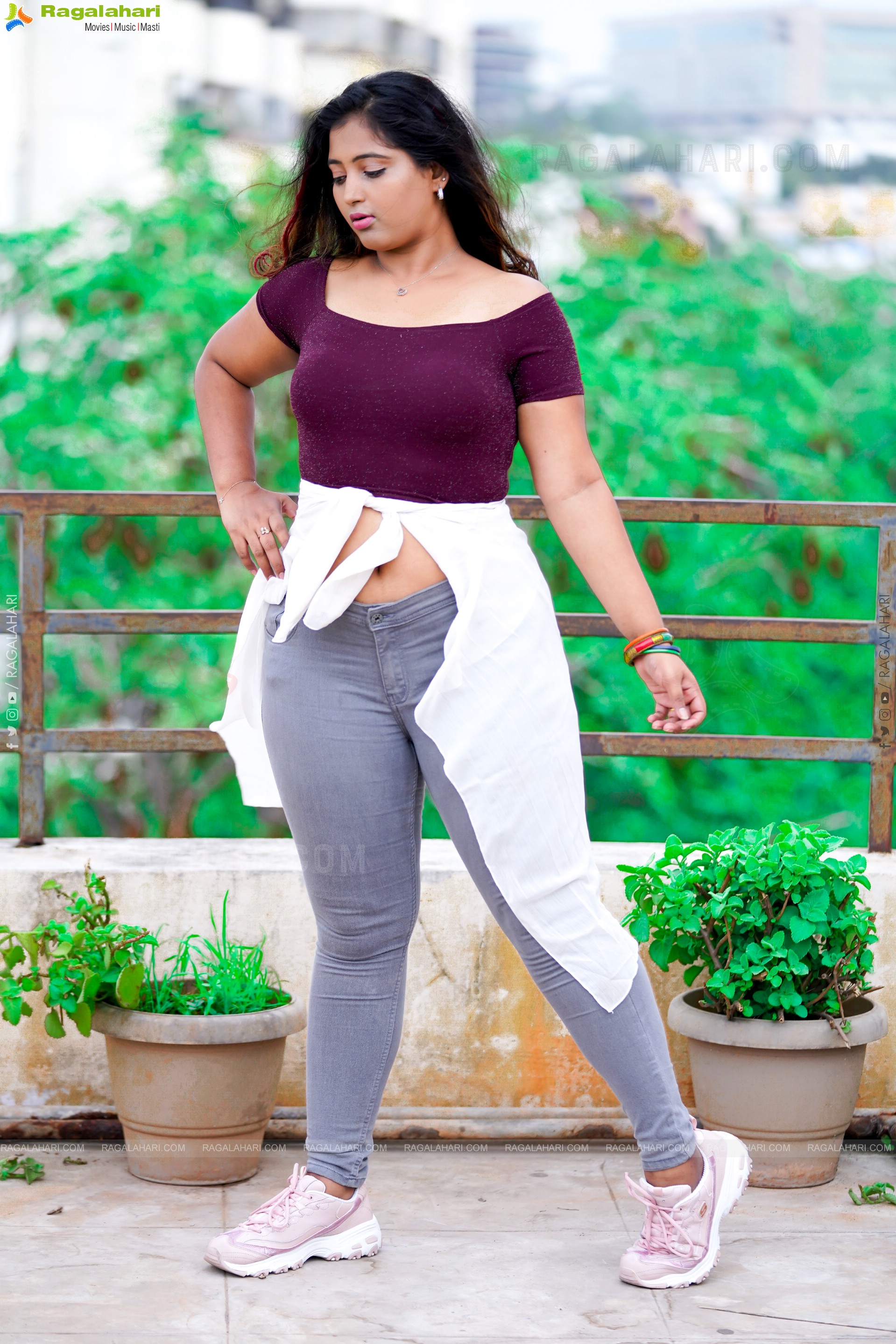 Teja Reddy in Burgundy Crop Top and Jeans, Exclusive Photo Shoot