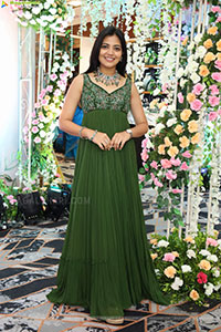 Jeevan Priya Reddy stills in Green Designer Dress