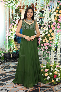 Jeevan Priya Reddy stills in Green Designer Dress