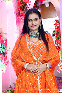 Manu Malleshwari stills in Orange Colour Designer Dress