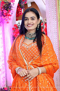 Manu Malleshwari stills in Orange Colour Designer Dress