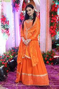 Manu Malleshwari stills in Orange Colour Designer Dress