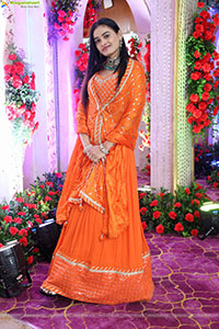Manu Malleshwari stills in Orange Colour Designer Dress
