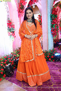 Manu Malleshwari stills in Orange Colour Designer Dress