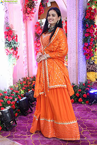 Manu Malleshwari stills in Orange Colour Designer Dress