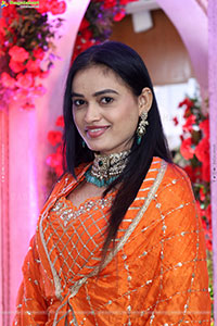 Manu Malleshwari stills in Orange Colour Designer Dress