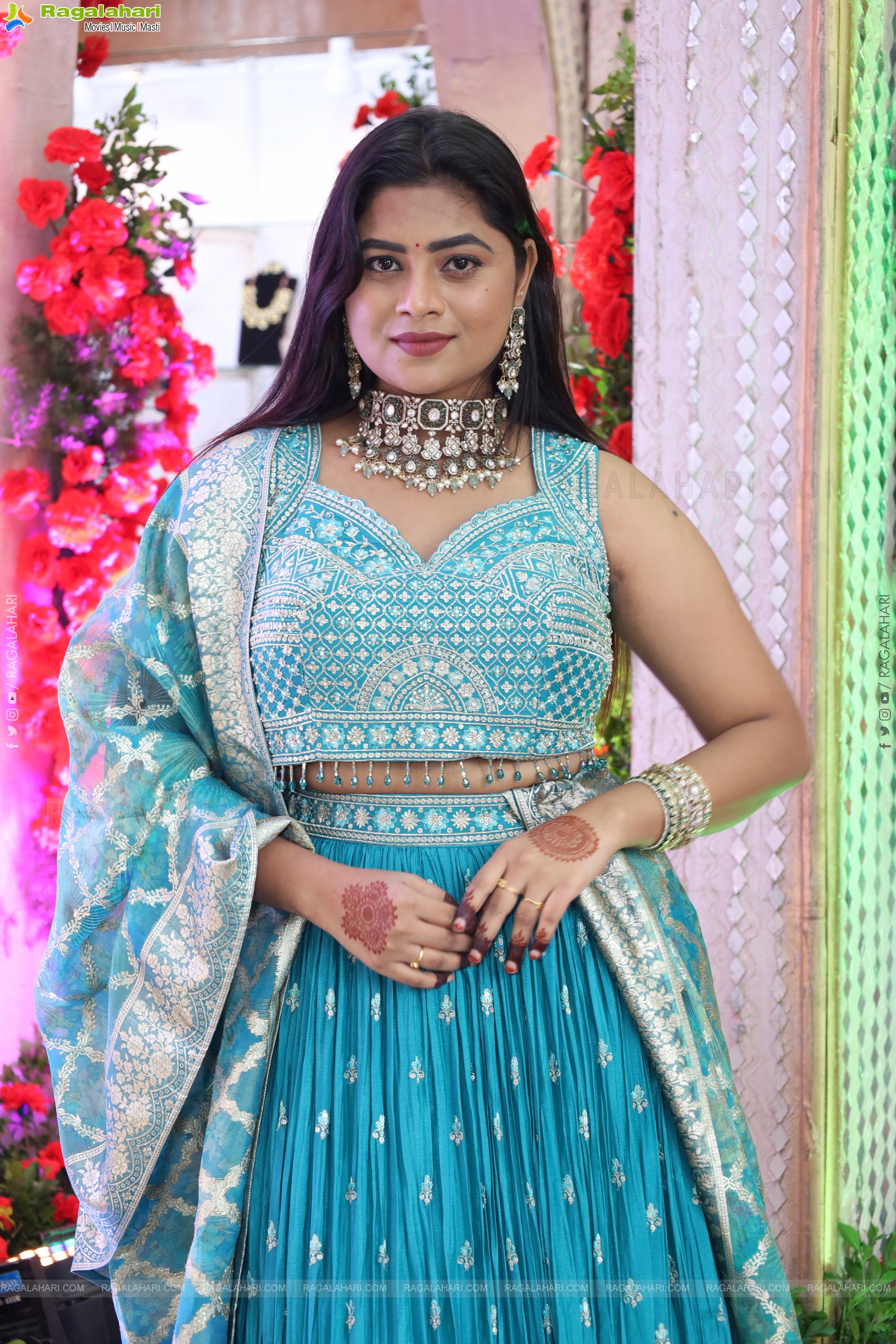 Siri Papa stills in Blue Designer Lehenga Choli, HD Gallery