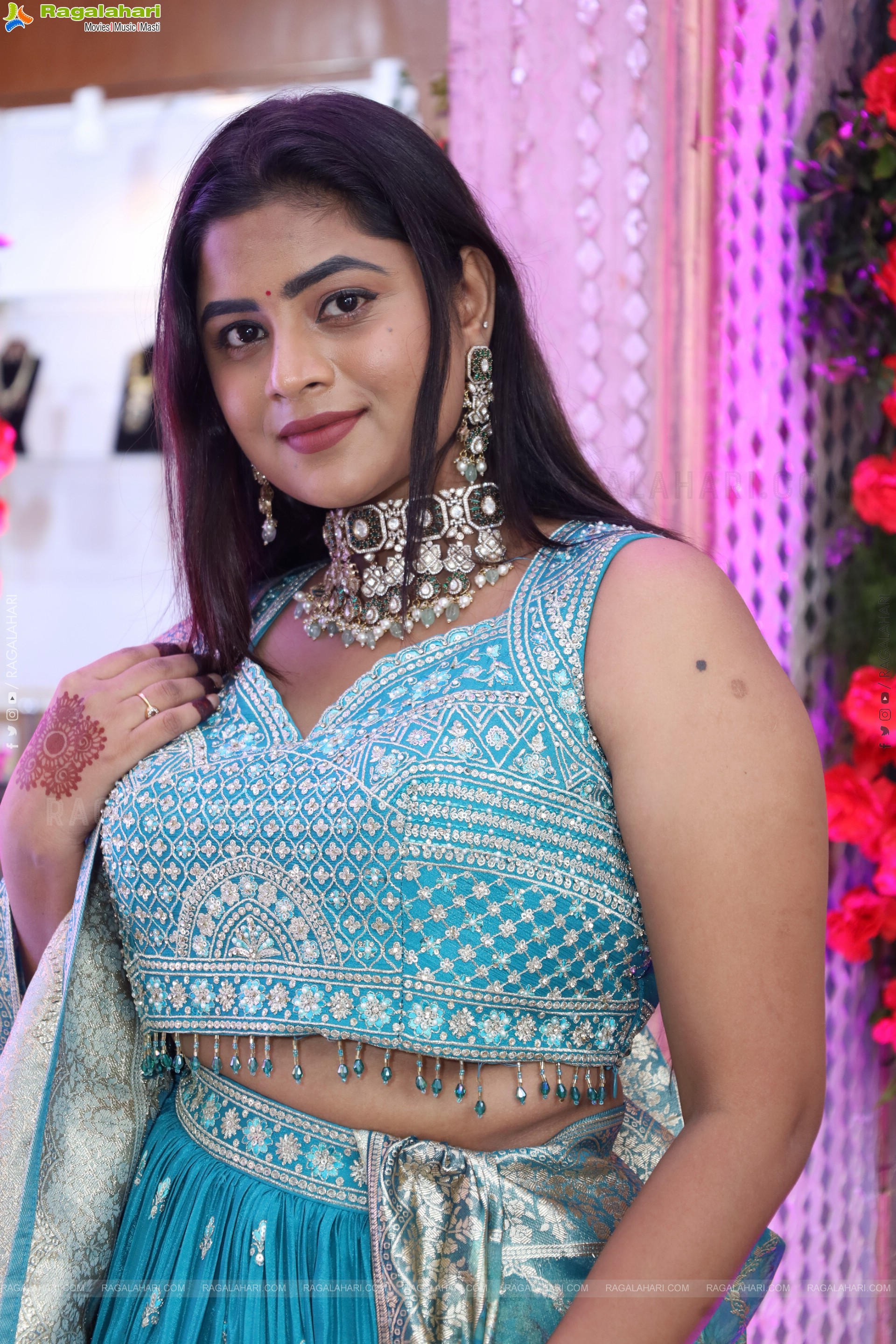 Siri Papa stills in Blue Designer Lehenga Choli, HD Gallery