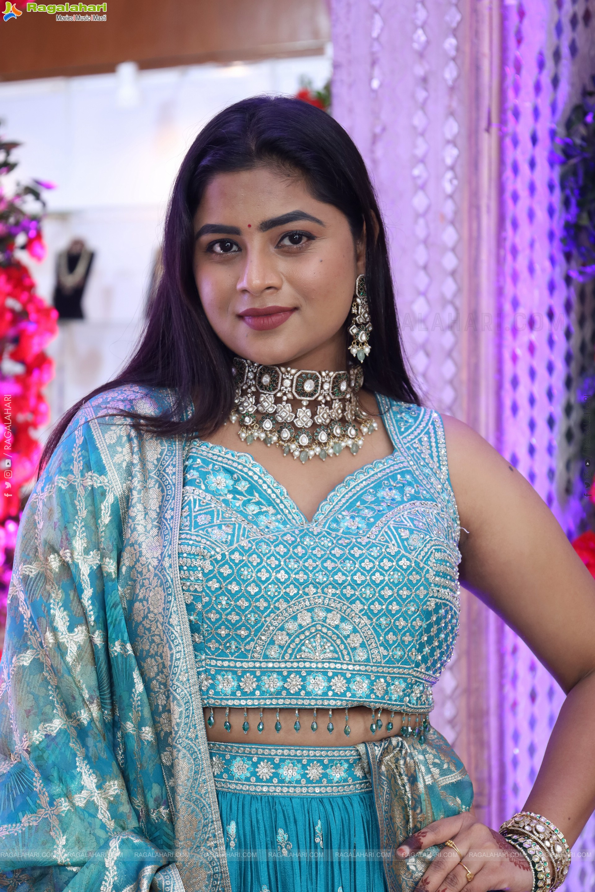 Siri Papa stills in Blue Designer Lehenga Choli, HD Gallery