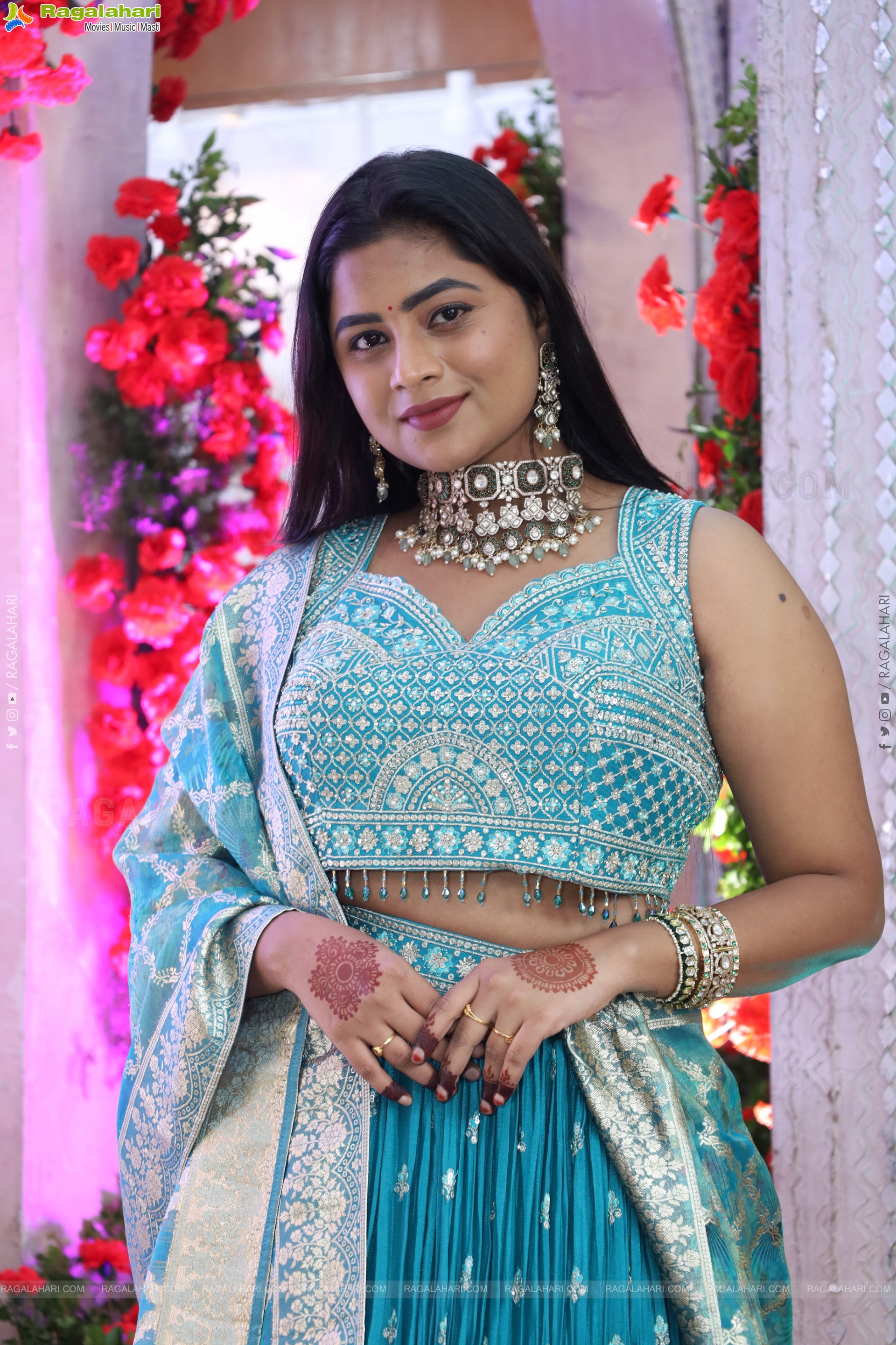 Siri Papa stills in Blue Designer Lehenga Choli, HD Gallery