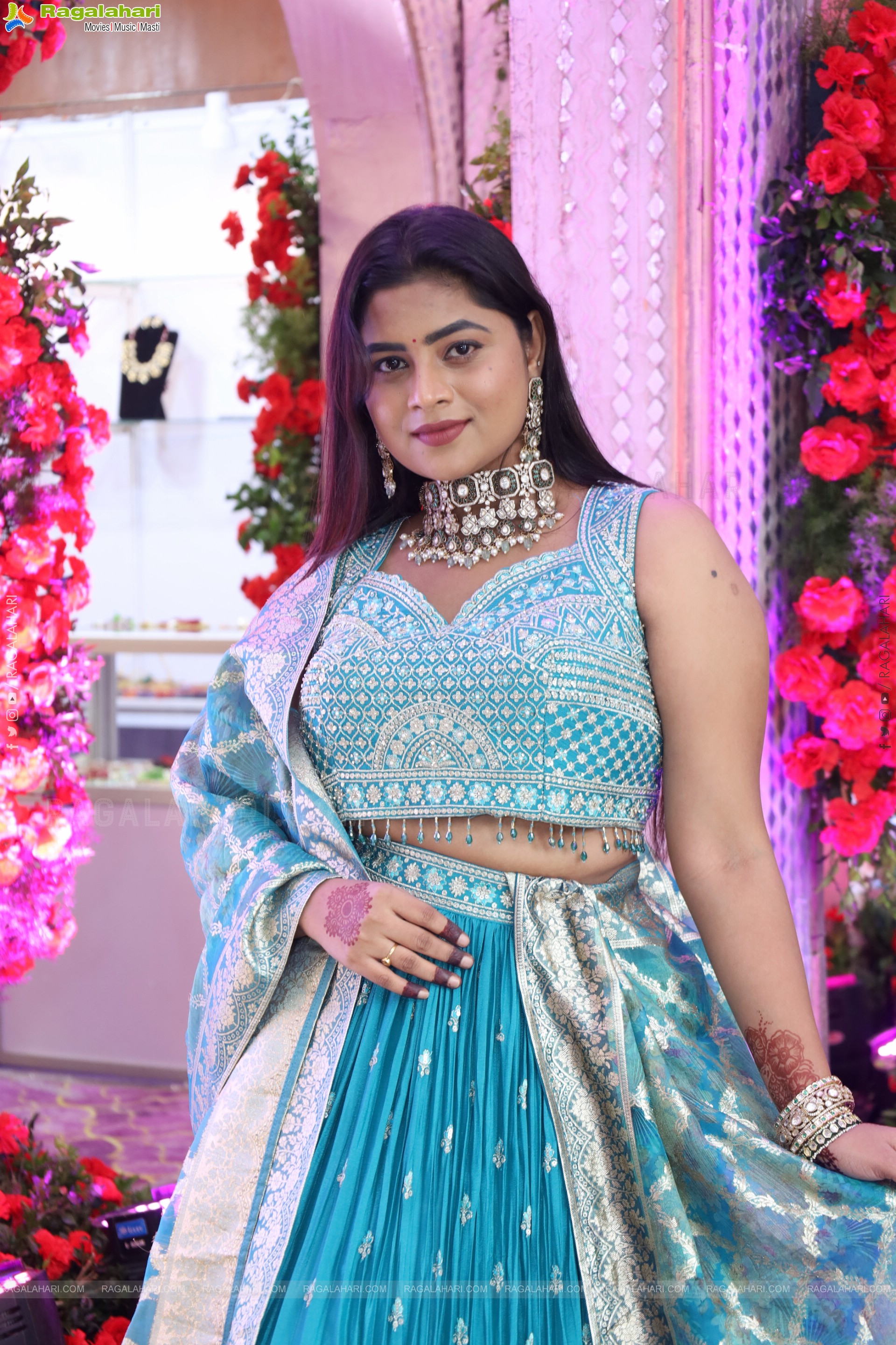 Siri Papa stills in Blue Designer Lehenga Choli, HD Gallery