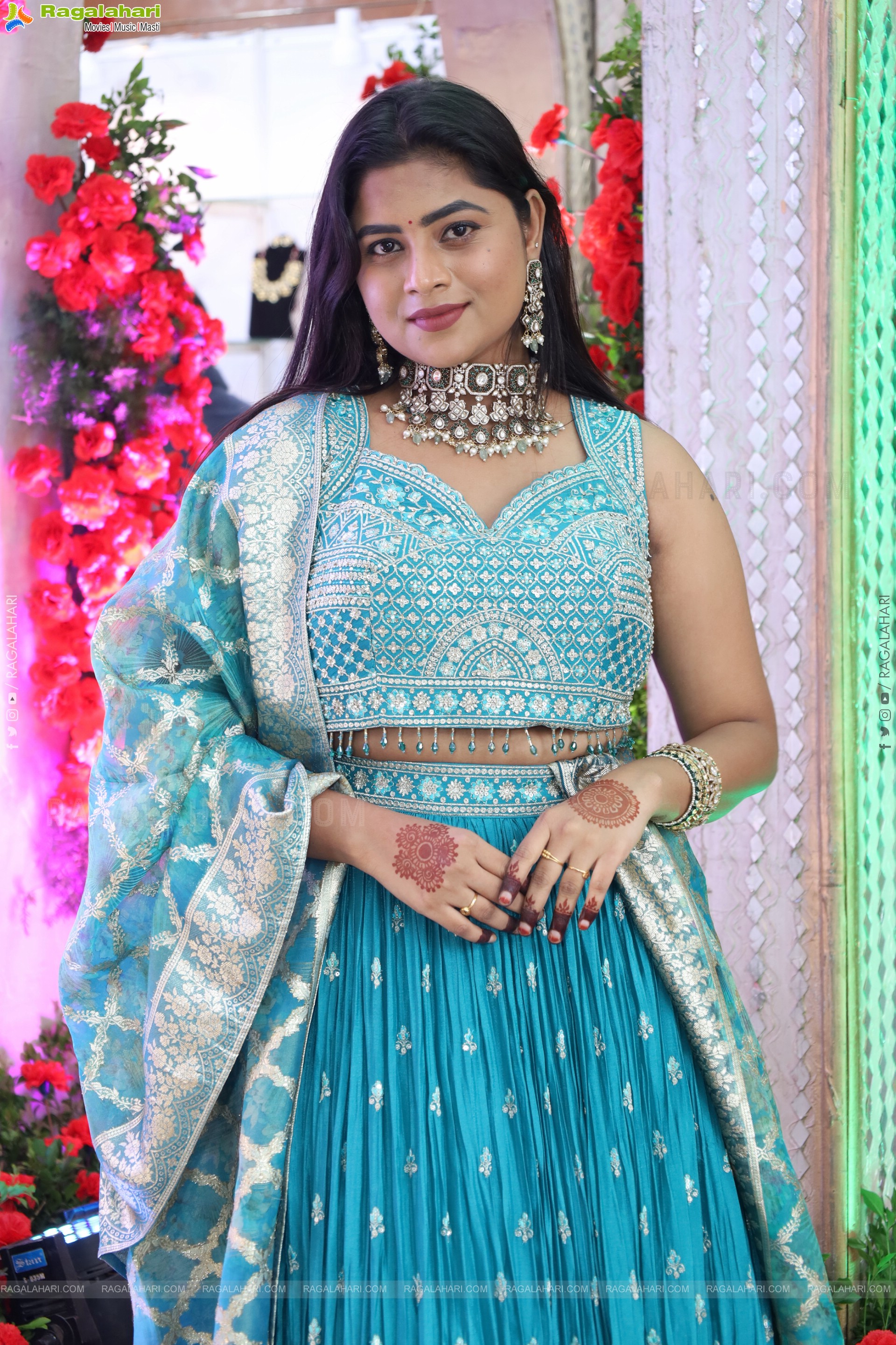 Siri Papa stills in Blue Designer Lehenga Choli, HD Gallery