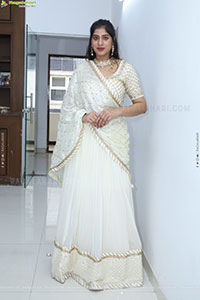 Naziya Khan stills in White Traditional Lehenga Choli