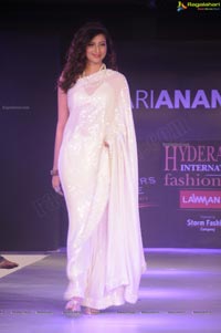 Hamsa Nandini Walks the Ramp in Transparent White Saree at Hyderabad International Fashion Week 2011 (Day 3)