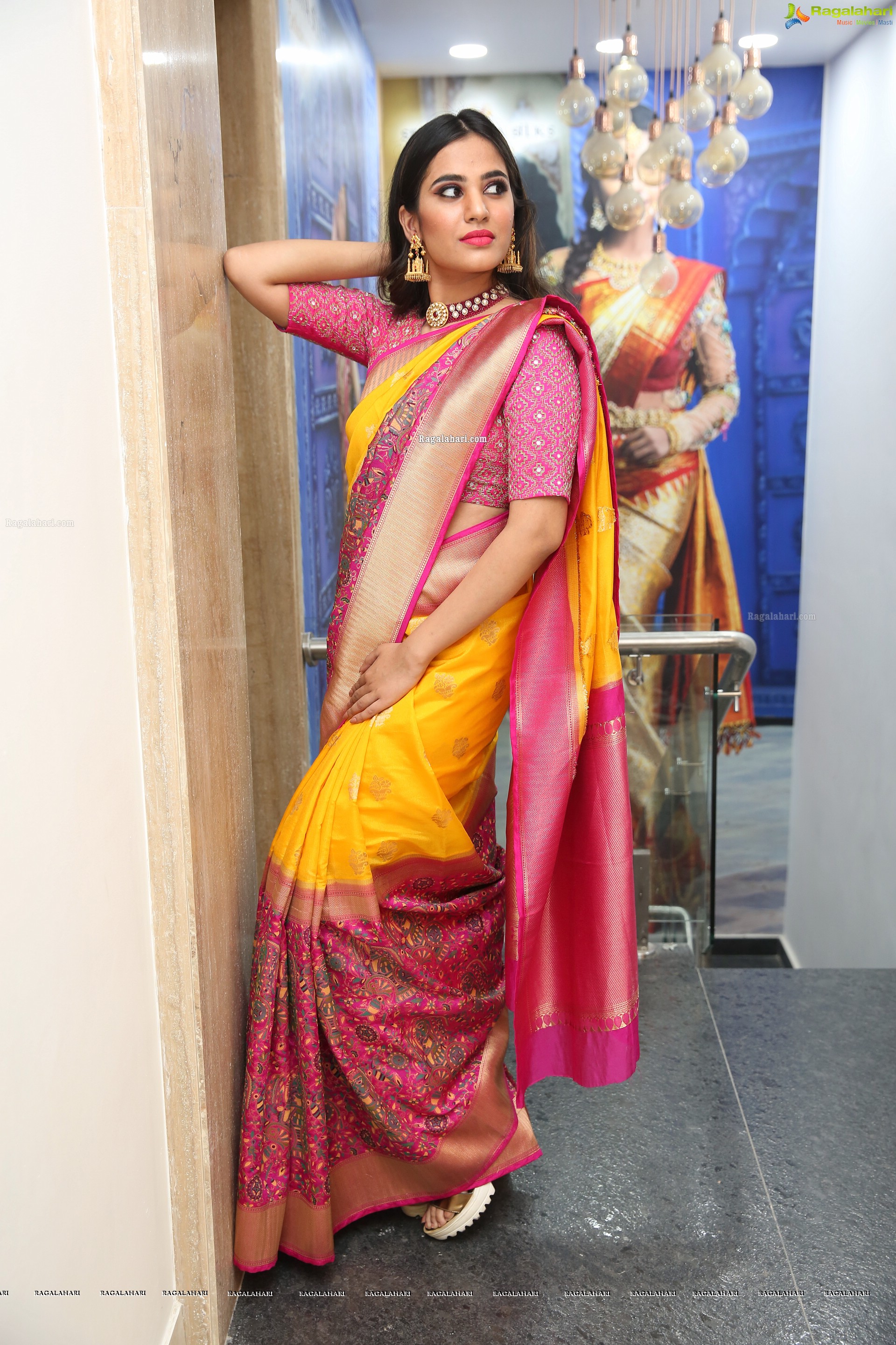 Jahnavi Rao at Sri Krishna Silks Exclusive Weaves at Banjara Hills Curtain Raiser - HD Gallery