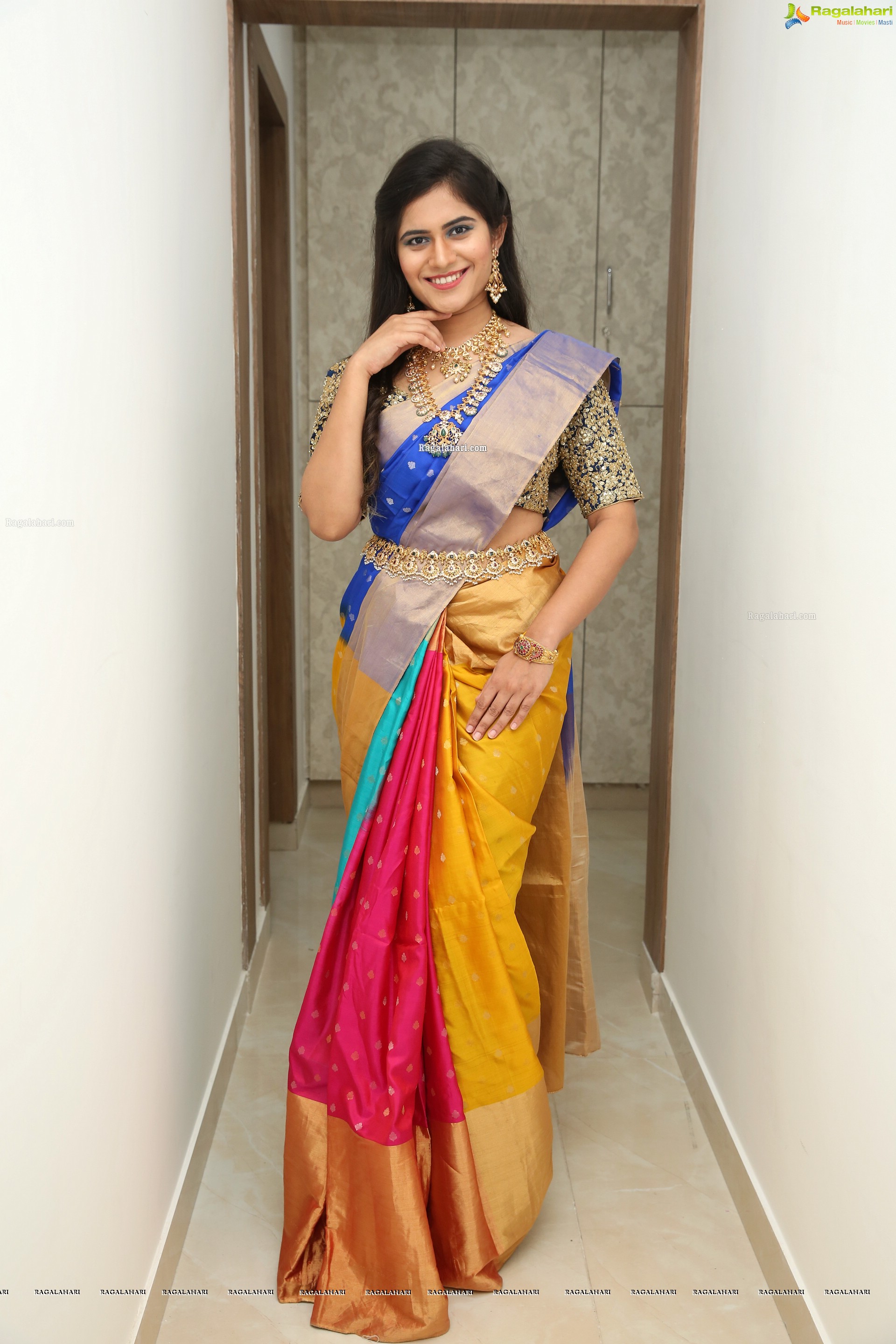 Tara Chowdary at Sri Krishna Silks Exclusive Weaves at Banjara Hills Curtain Raiser - HD Gallery