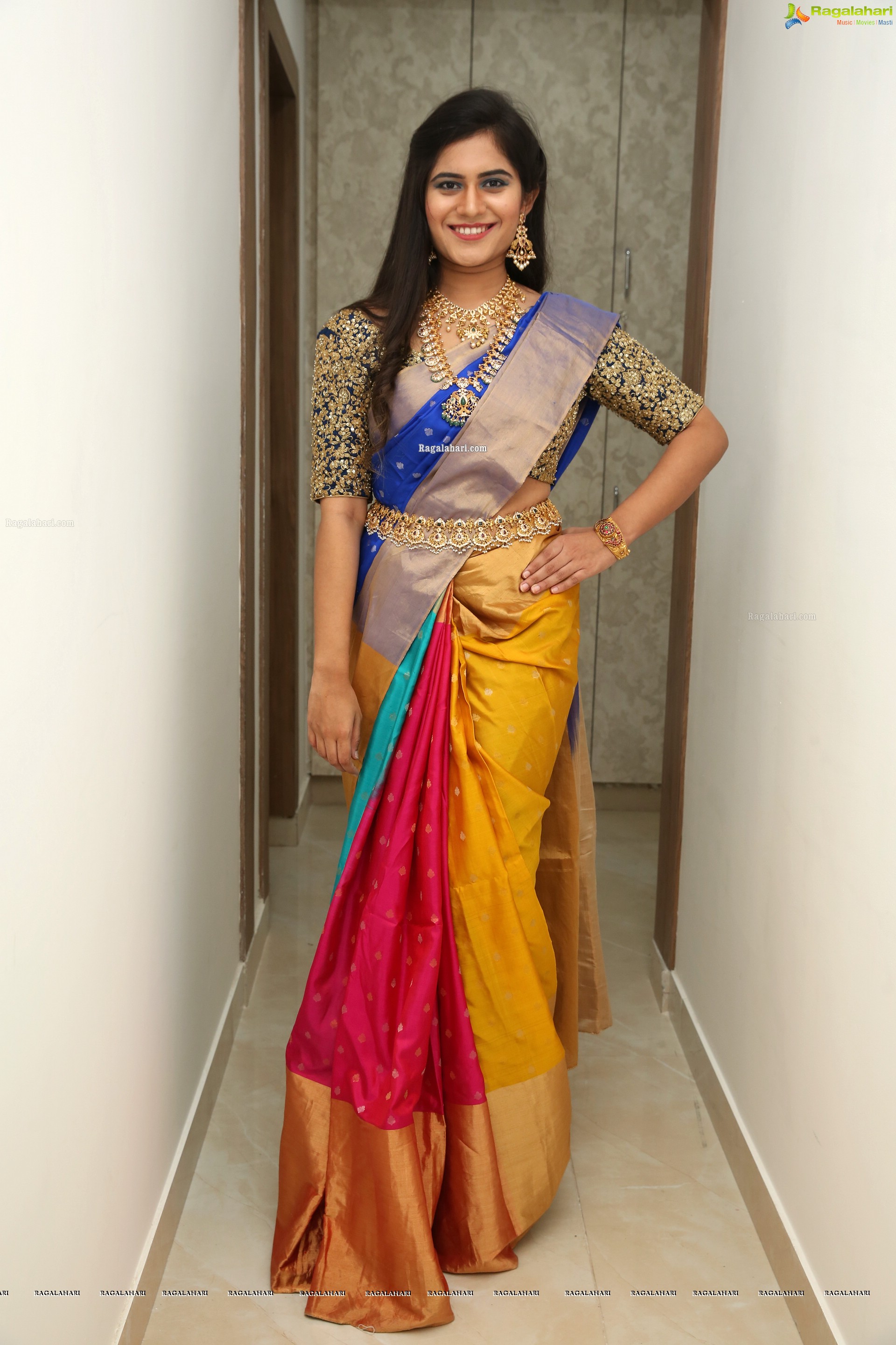 Tara Chowdary at Sri Krishna Silks Exclusive Weaves at Banjara Hills Curtain Raiser - HD Gallery