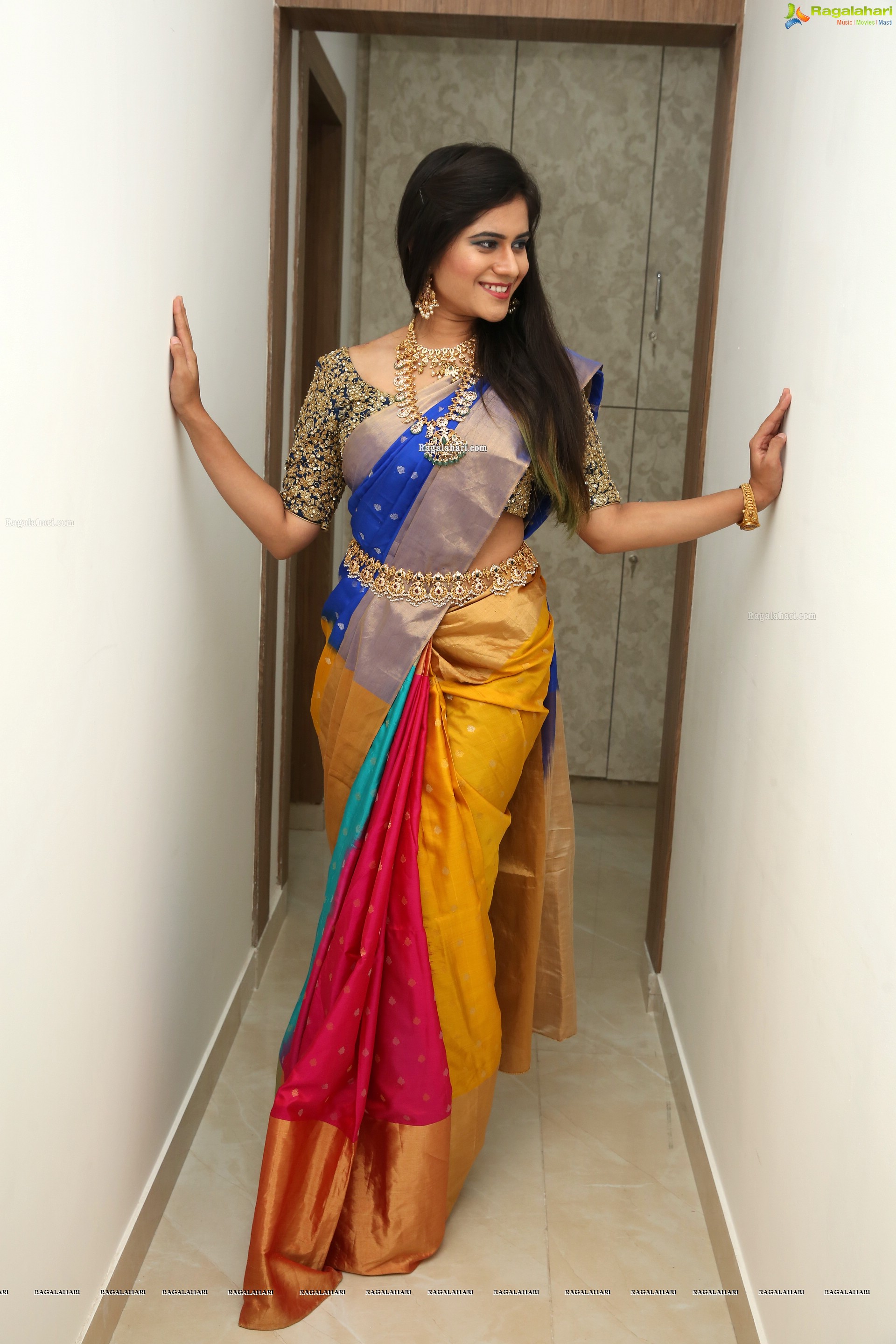 Tara Chowdary at Sri Krishna Silks Exclusive Weaves at Banjara Hills Curtain Raiser - HD Gallery