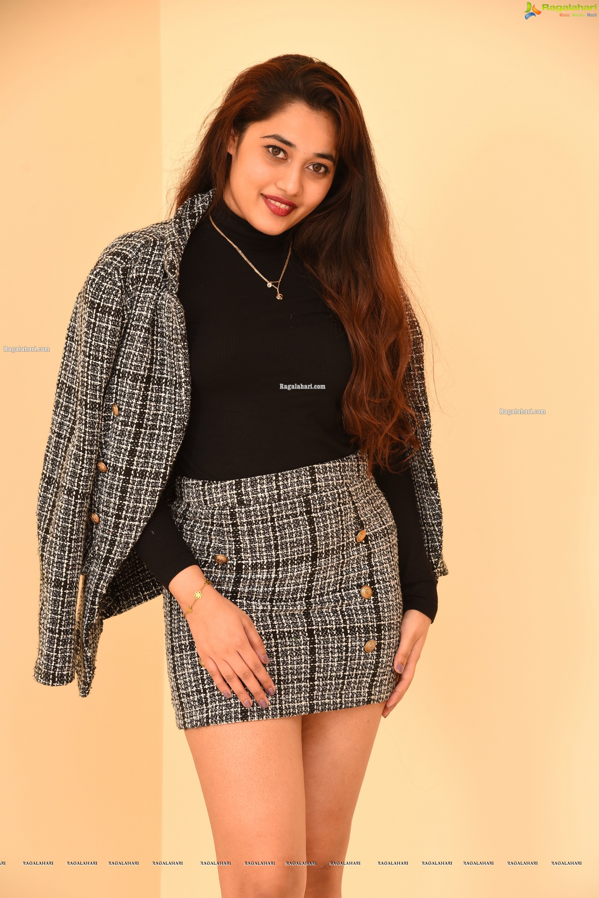 Ankita Kharat in Gray Plaid High Waist Bodycon Mini Skirt, HD Gallery