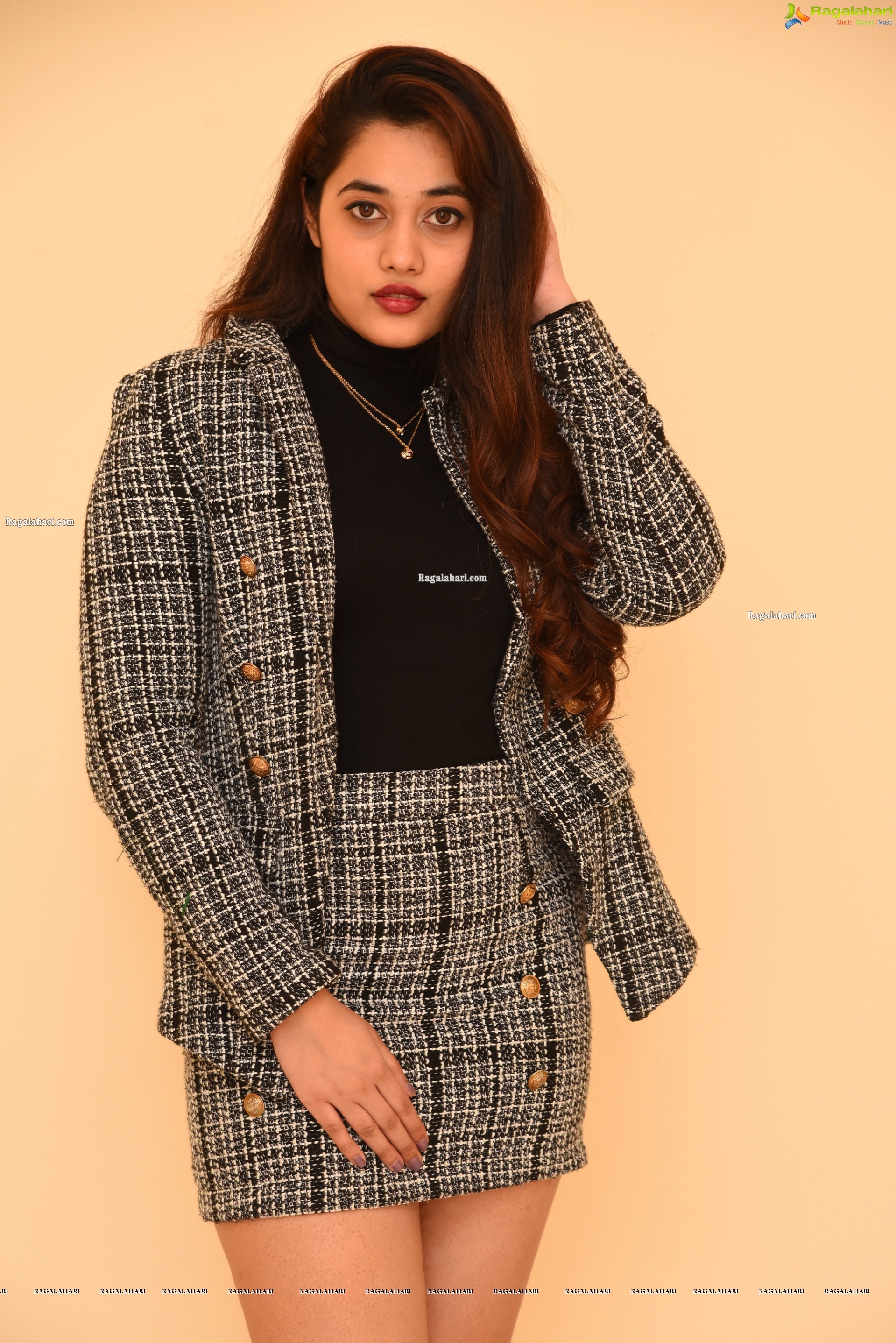 Ankita Kharat in Gray Plaid High Waist Bodycon Mini Skirt, HD Gallery