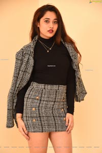 Ankita Kharat in Gray Plaid High Waist Bodycon Mini Skirt