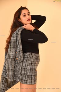 Ankita Kharat in Gray Plaid High Waist Bodycon Mini Skirt