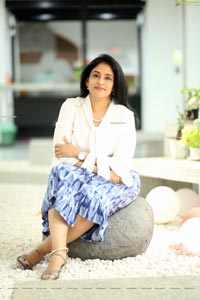 Gayatri Bhargavi in Classic White Top and Blue Skirt