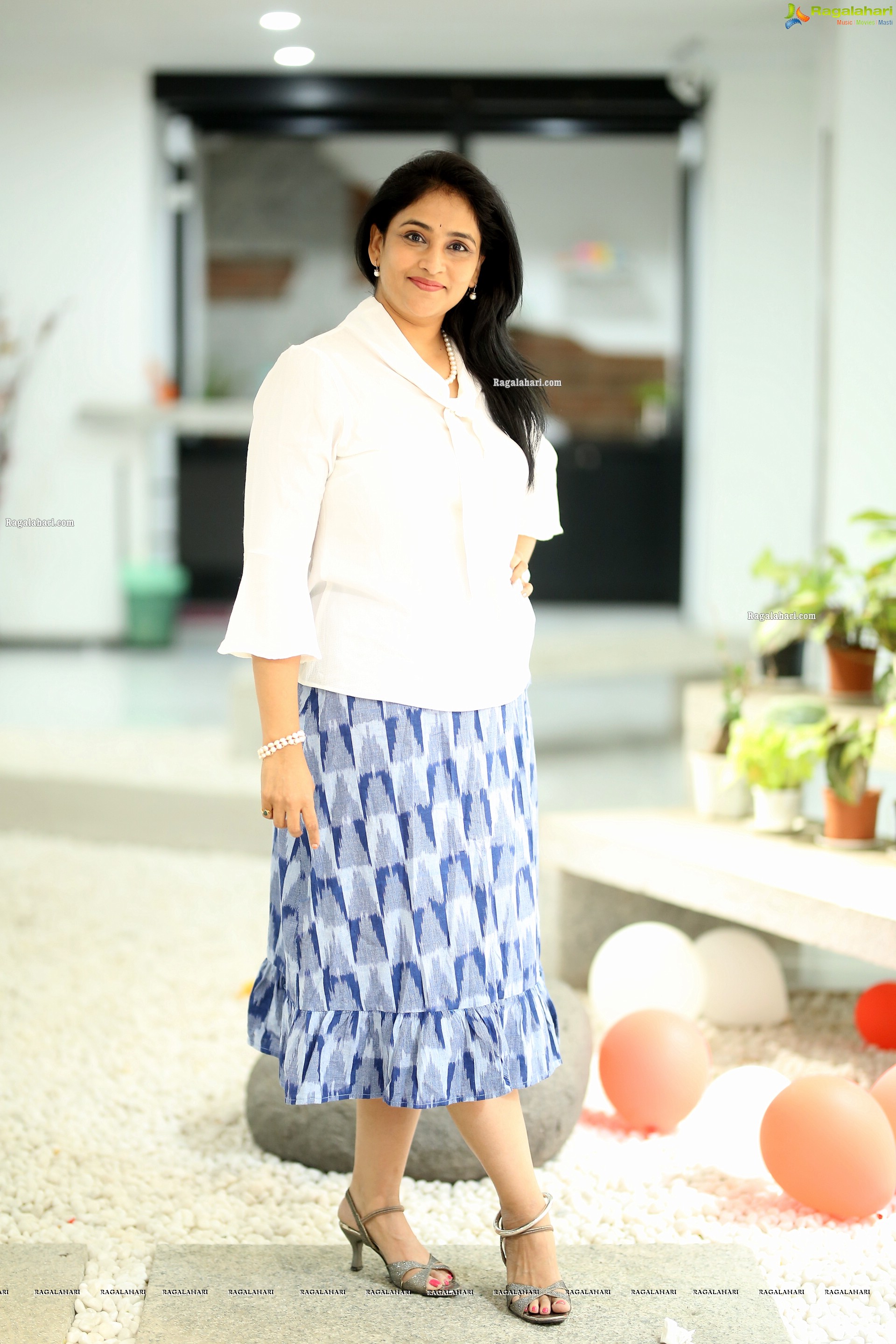 Gayatri Bhargavi in Classic White Top and Blue Skirt, HD Gallery