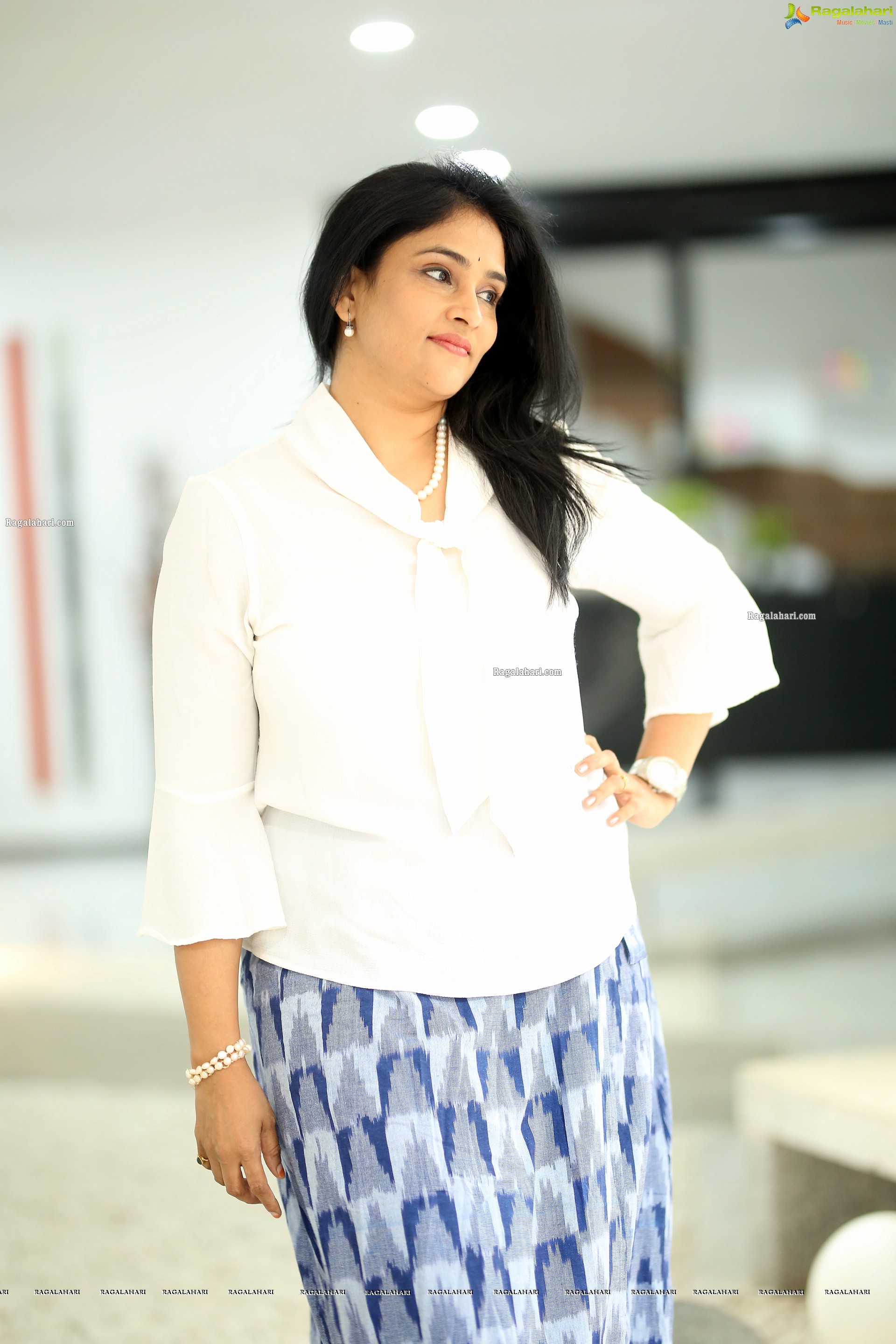 Gayatri Bhargavi in Classic White Top and Blue Skirt, HD Gallery